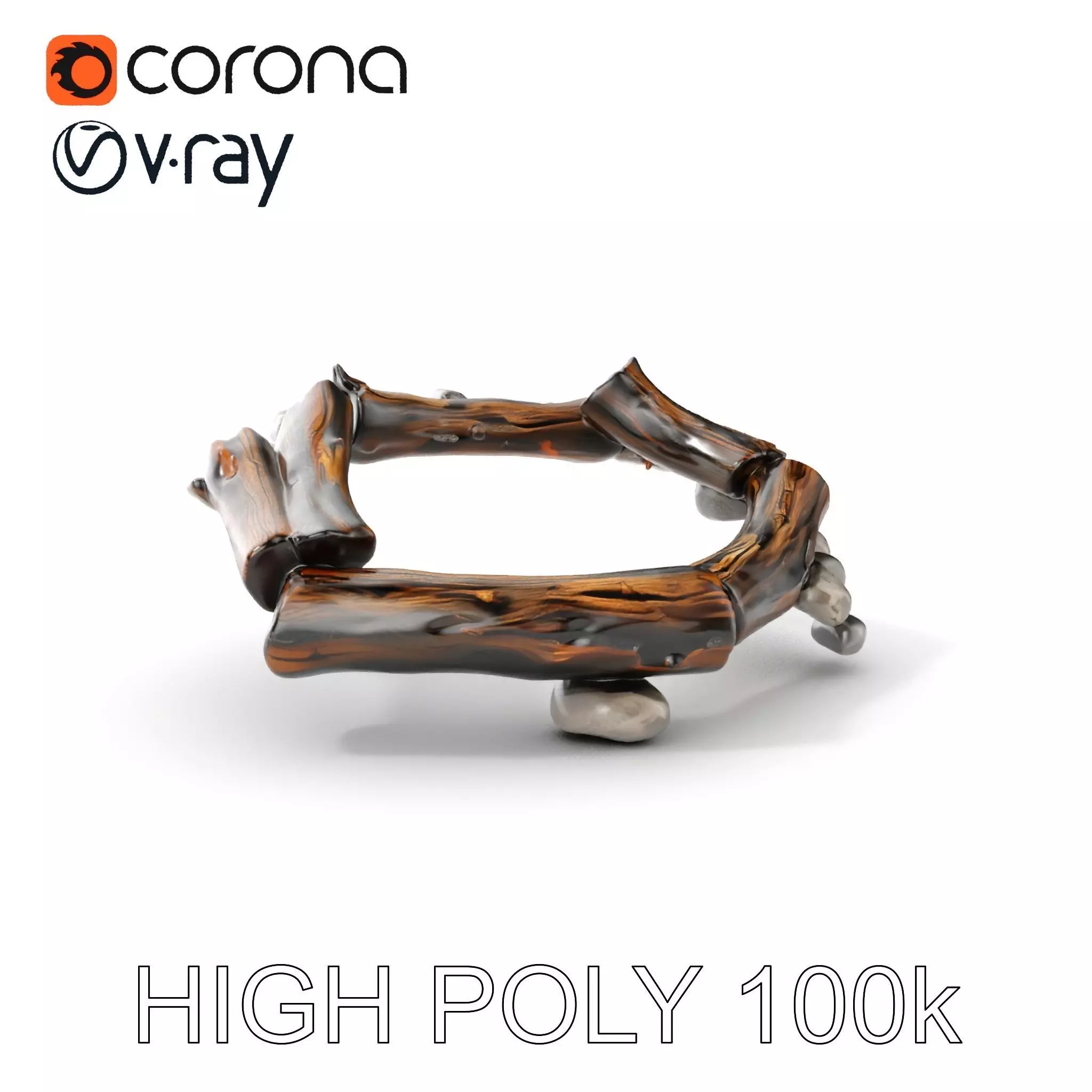 Realistic Campfire Model Pack with Detailed Logs and Stones Low-poly 3D model_0