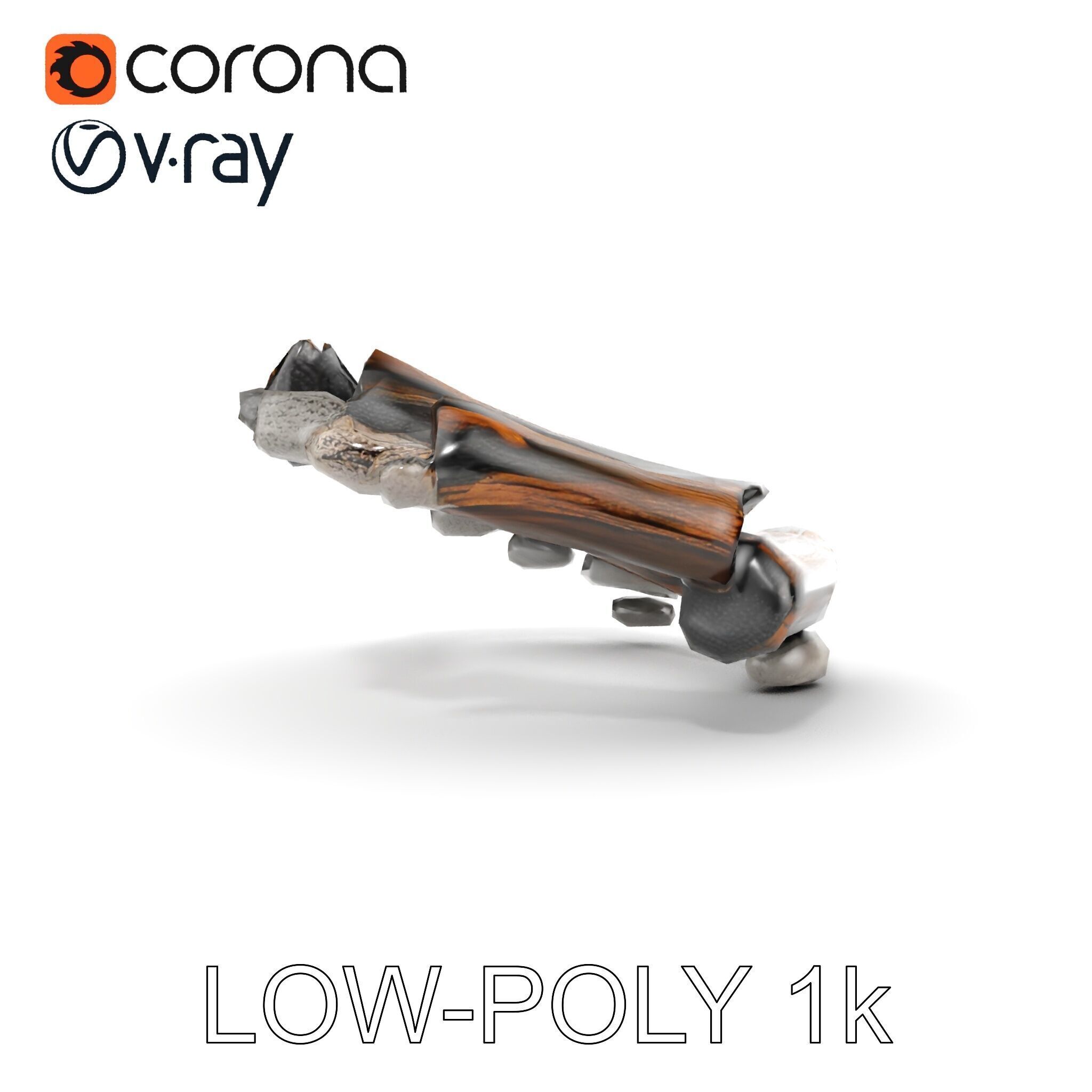 Realistic Campfire Model Pack with Detailed Logs and Stones Low-poly 3D model_25