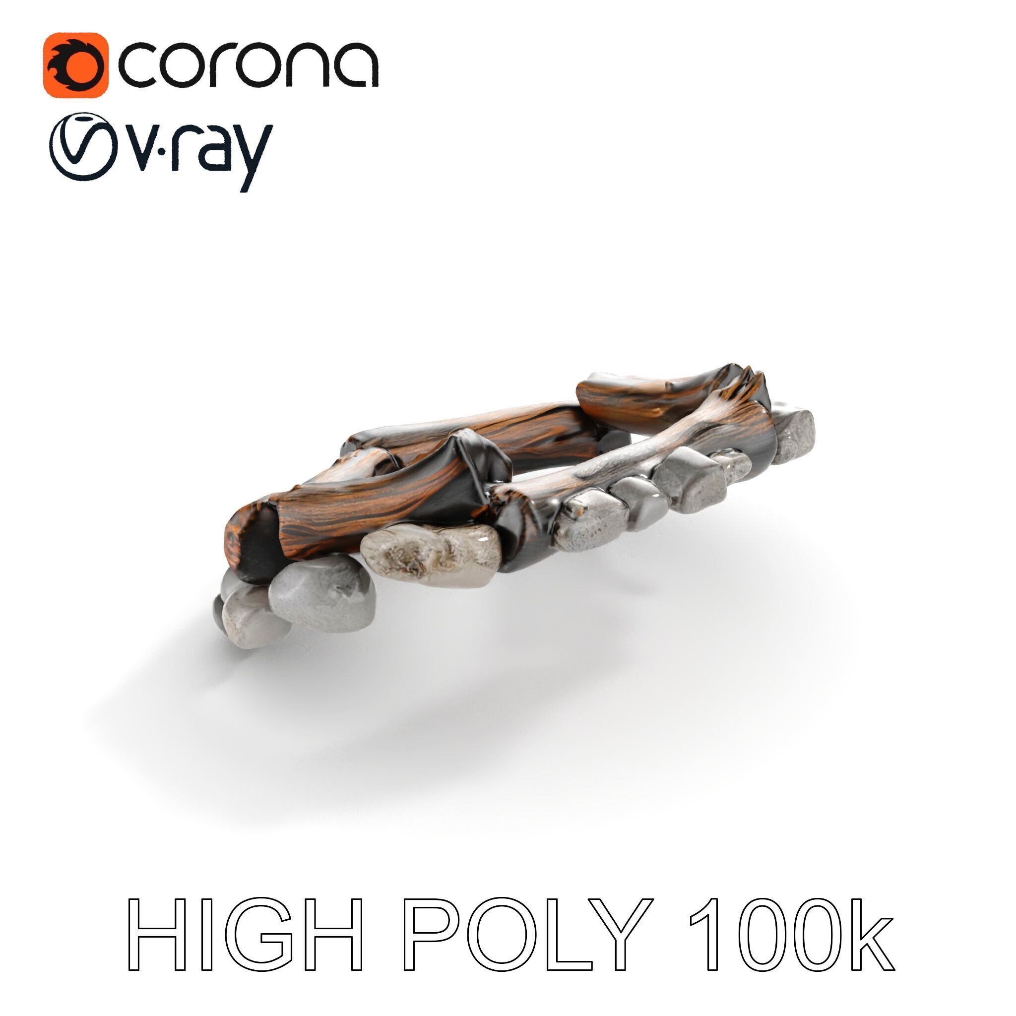 Realistic Campfire Model Pack with Detailed Logs and Stones Low-poly 3D model_10