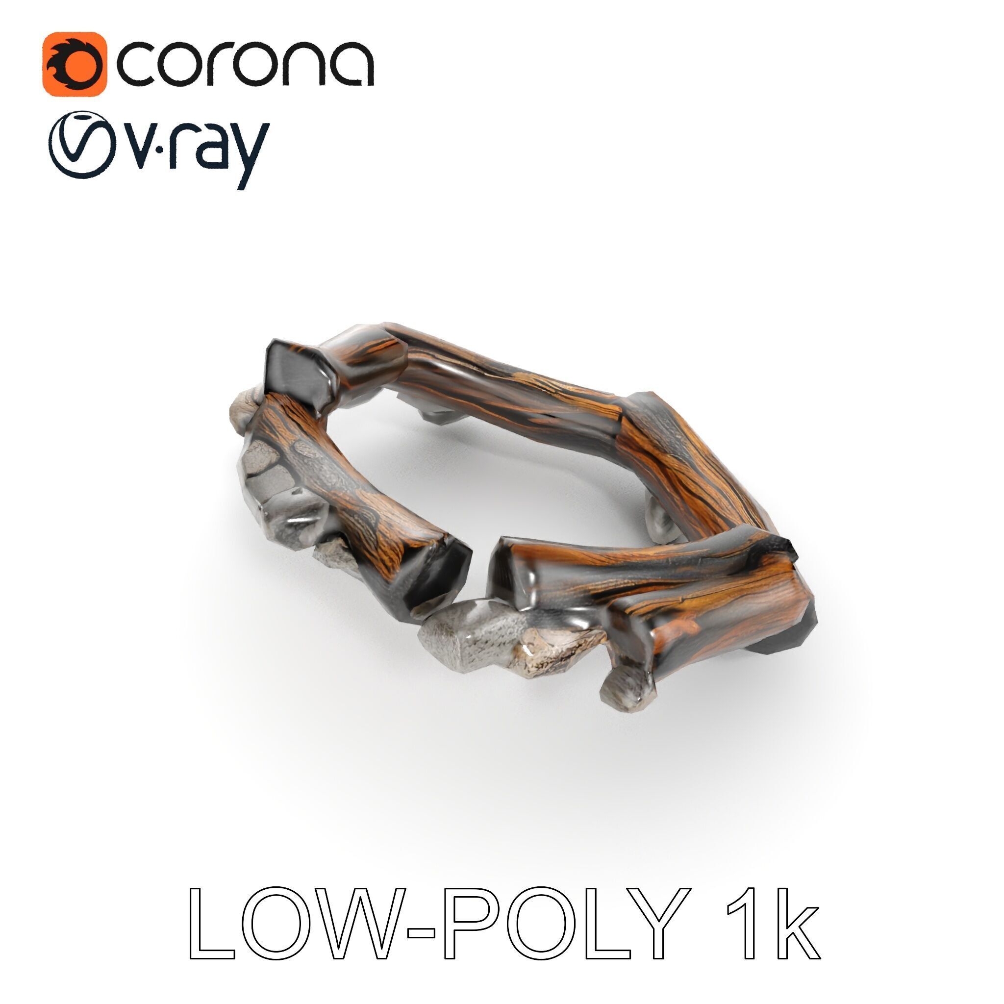 Realistic Campfire Model Pack with Detailed Logs and Stones Low-poly 3D model_7