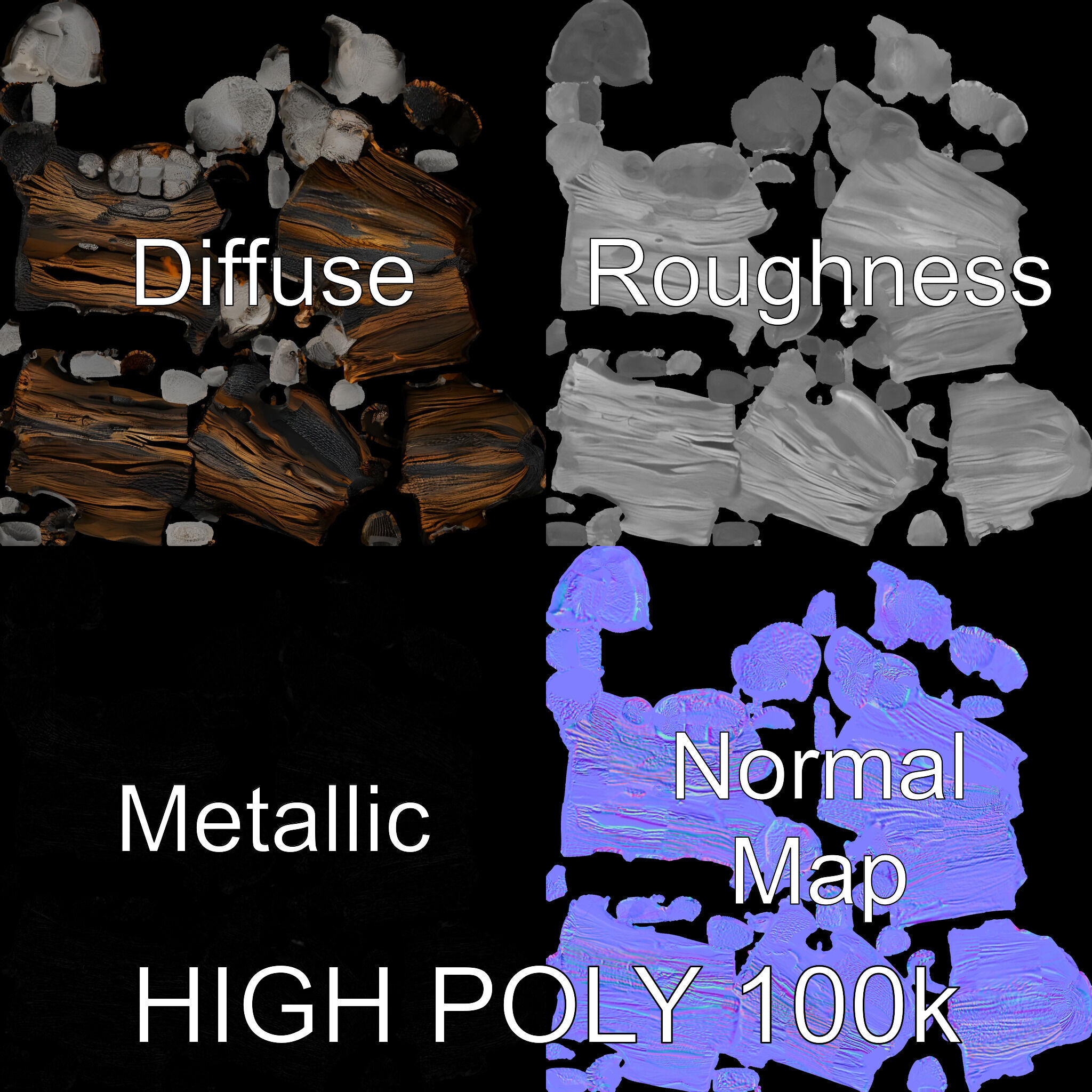 Realistic Campfire Model Pack with Detailed Logs and Stones Low-poly 3D model_3