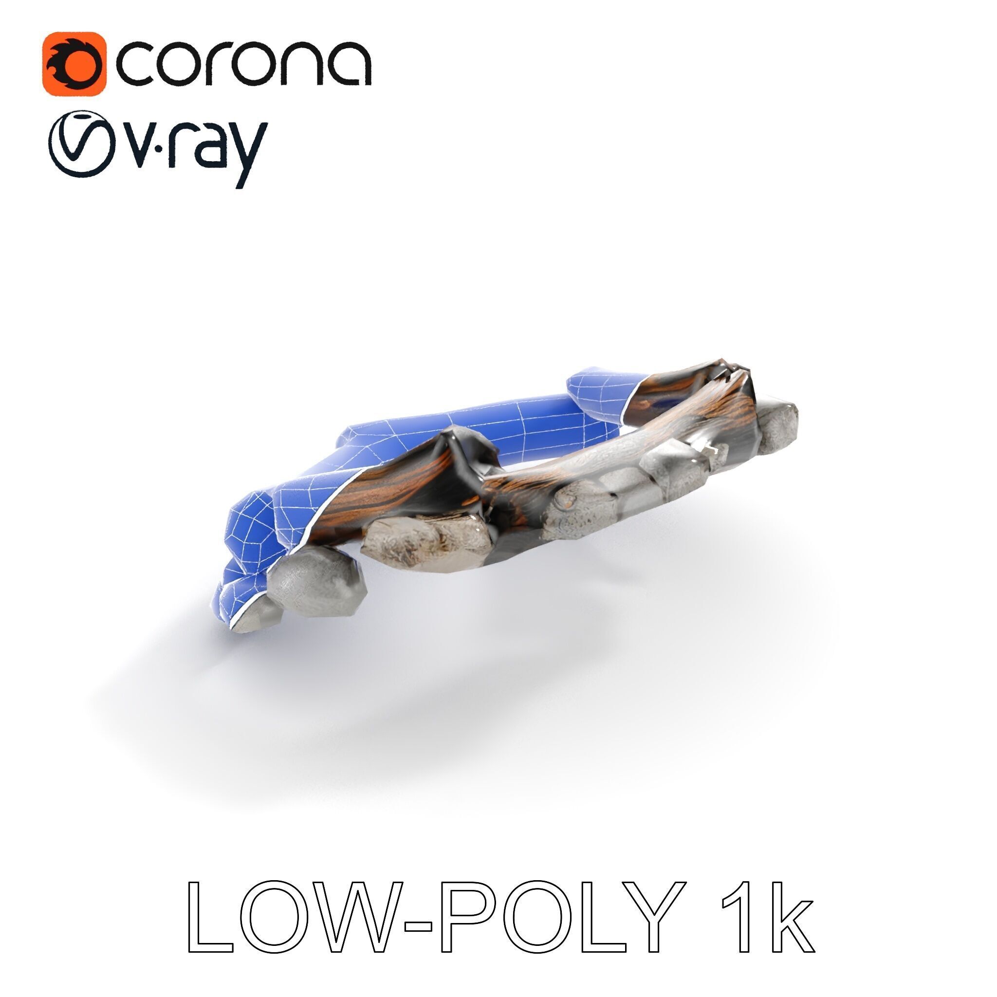 Realistic Campfire Model Pack with Detailed Logs and Stones Low-poly 3D model_28