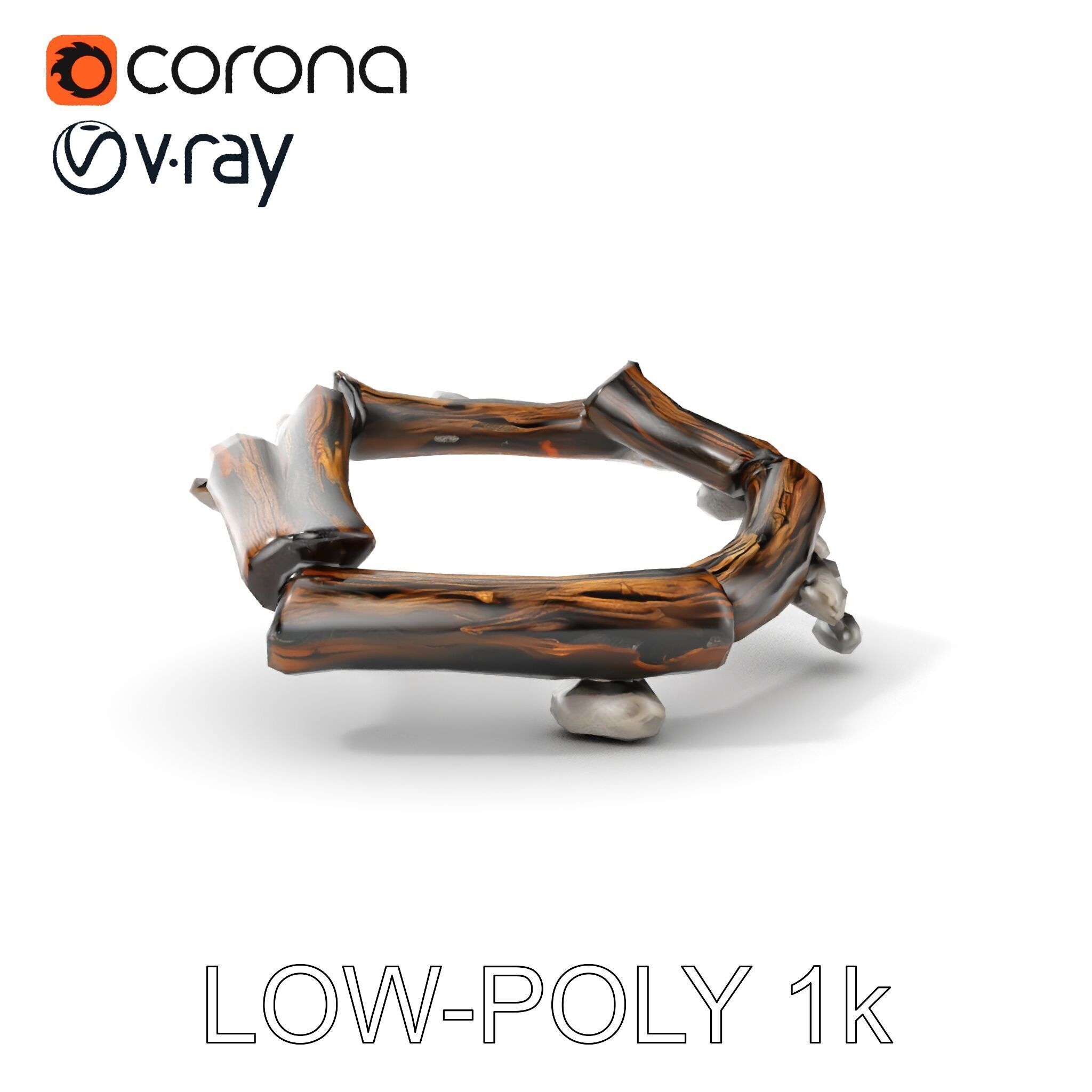 Realistic Campfire Model Pack with Detailed Logs and Stones Low-poly 3D model_17