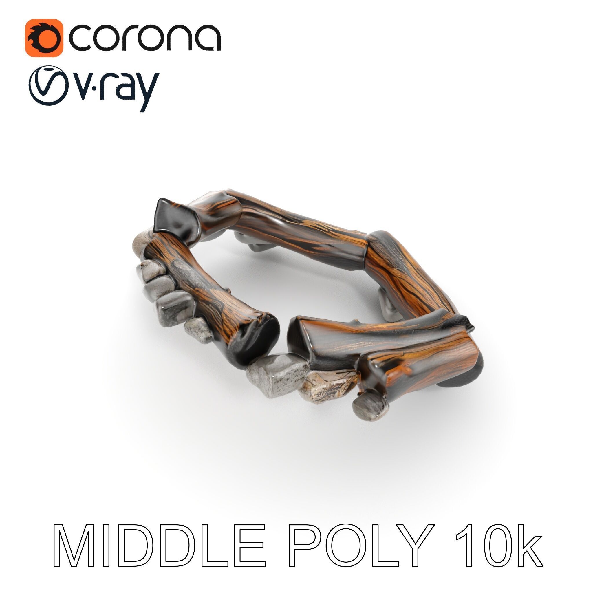 Realistic Campfire Model Pack with Detailed Logs and Stones Low-poly 3D model_16