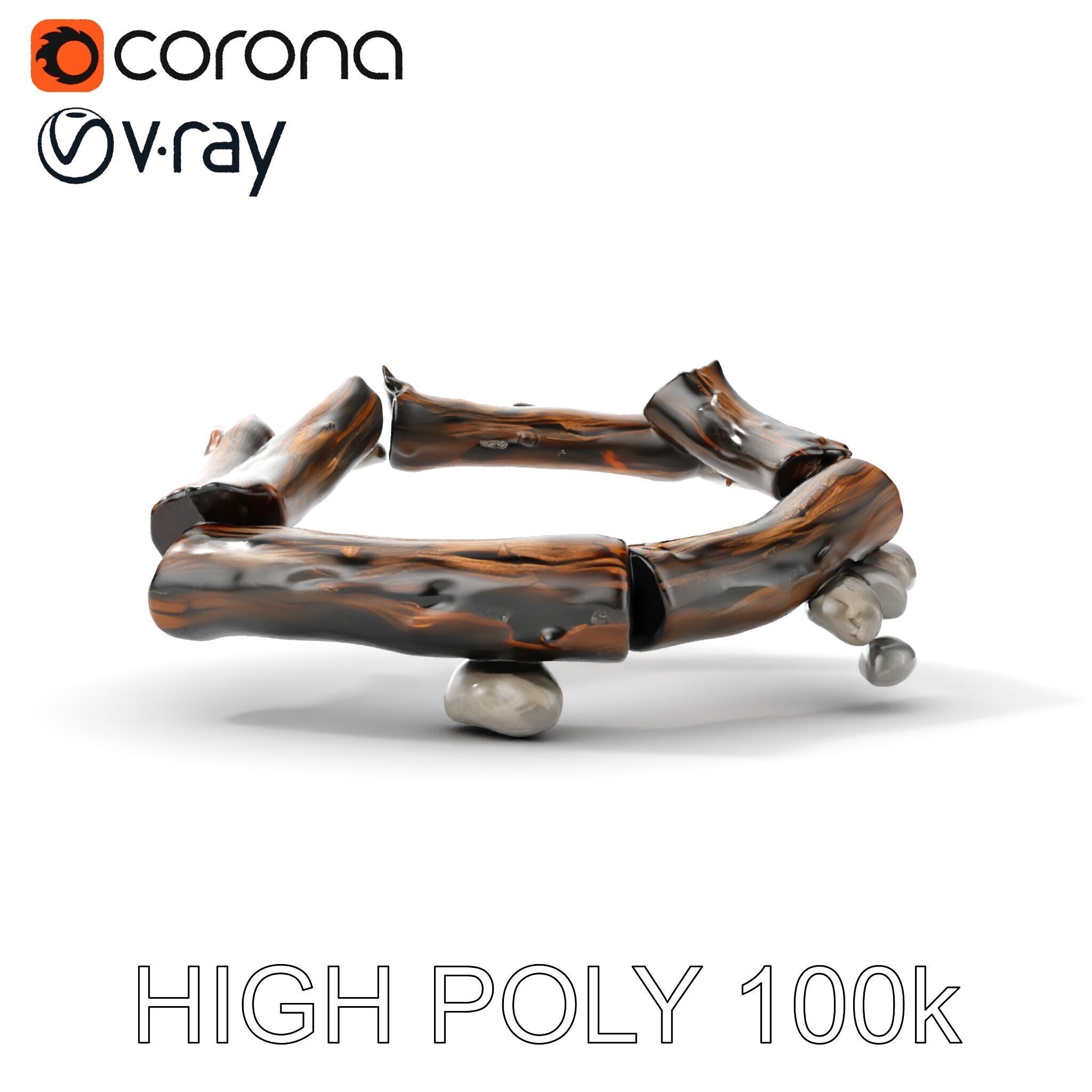 Realistic Campfire Model Pack with Detailed Logs and Stones Low-poly 3D model_20