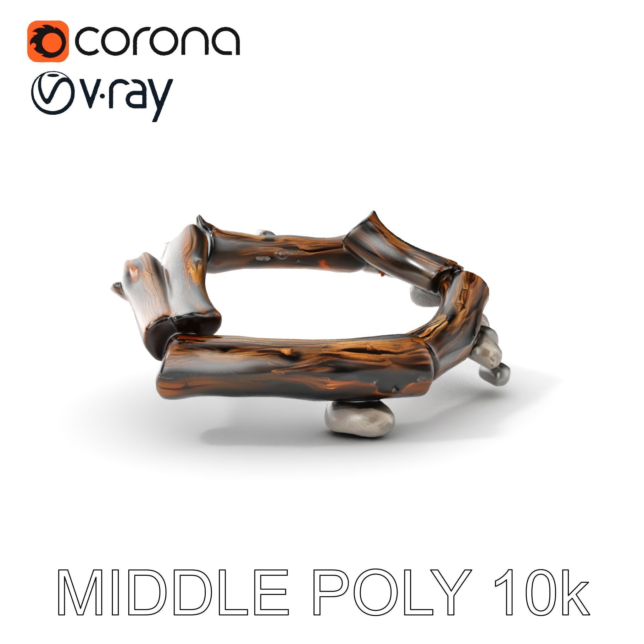 Realistic Campfire Model Pack with Detailed Logs and Stones Low-poly 3D model_8