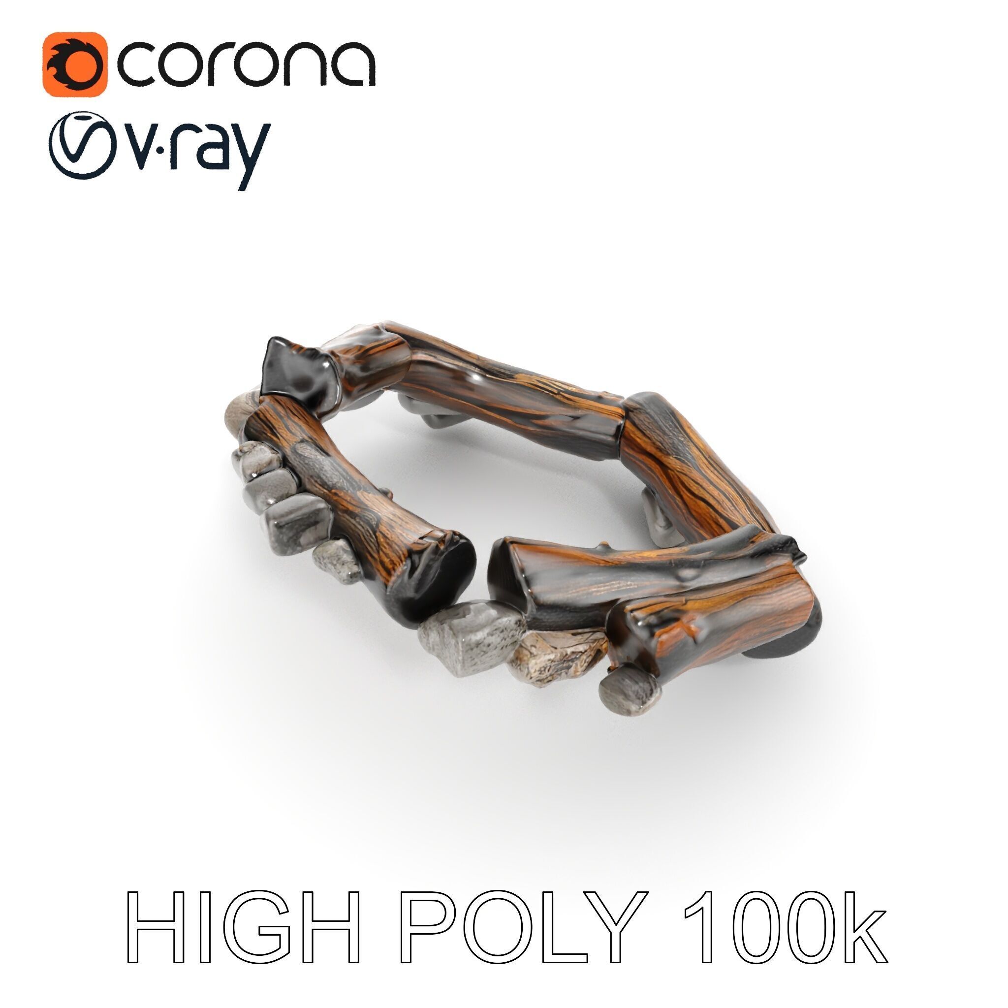 Realistic Campfire Model Pack with Detailed Logs and Stones Low-poly 3D model_13