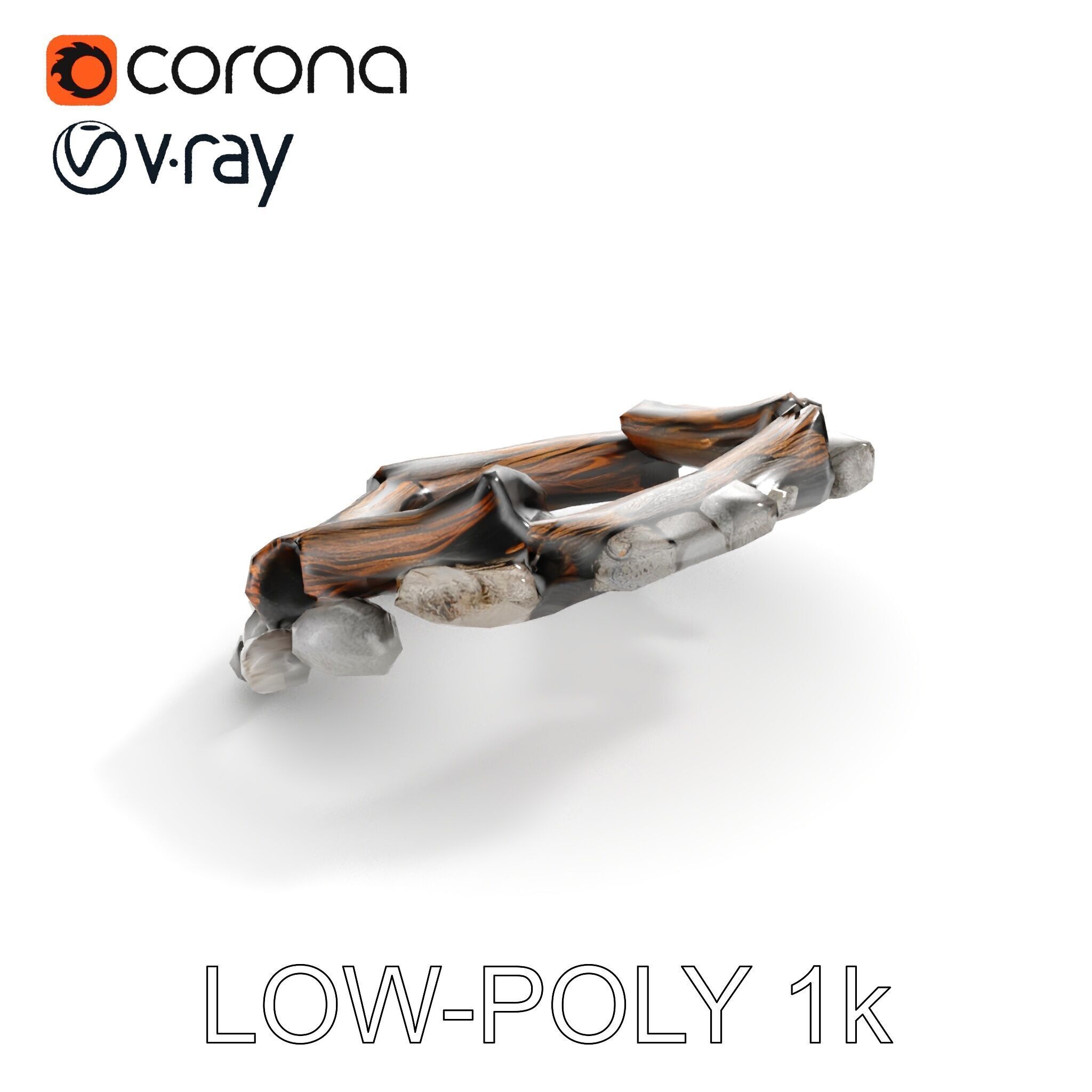 Realistic Campfire Model Pack with Detailed Logs and Stones Low-poly 3D model_15