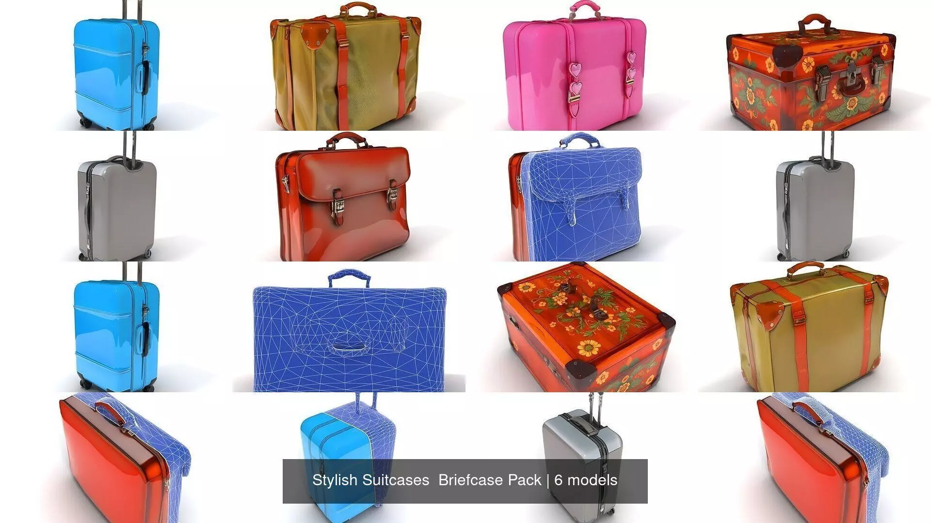 Stylish Suitcases  Briefcase Pack 3D Model Collection_0