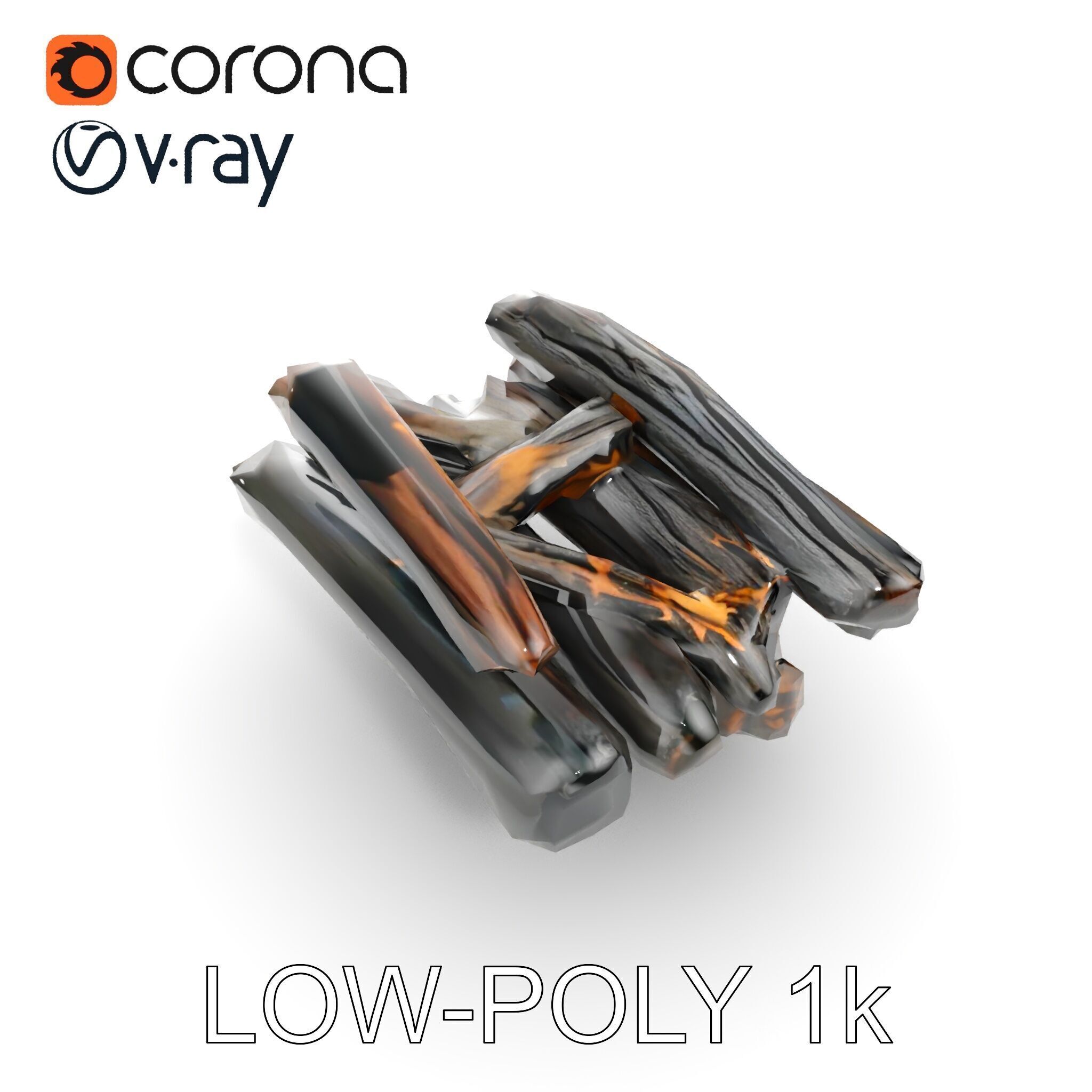 Burning Campfire Wood Model Pack for Realistic Environments Low-poly 3D model_7