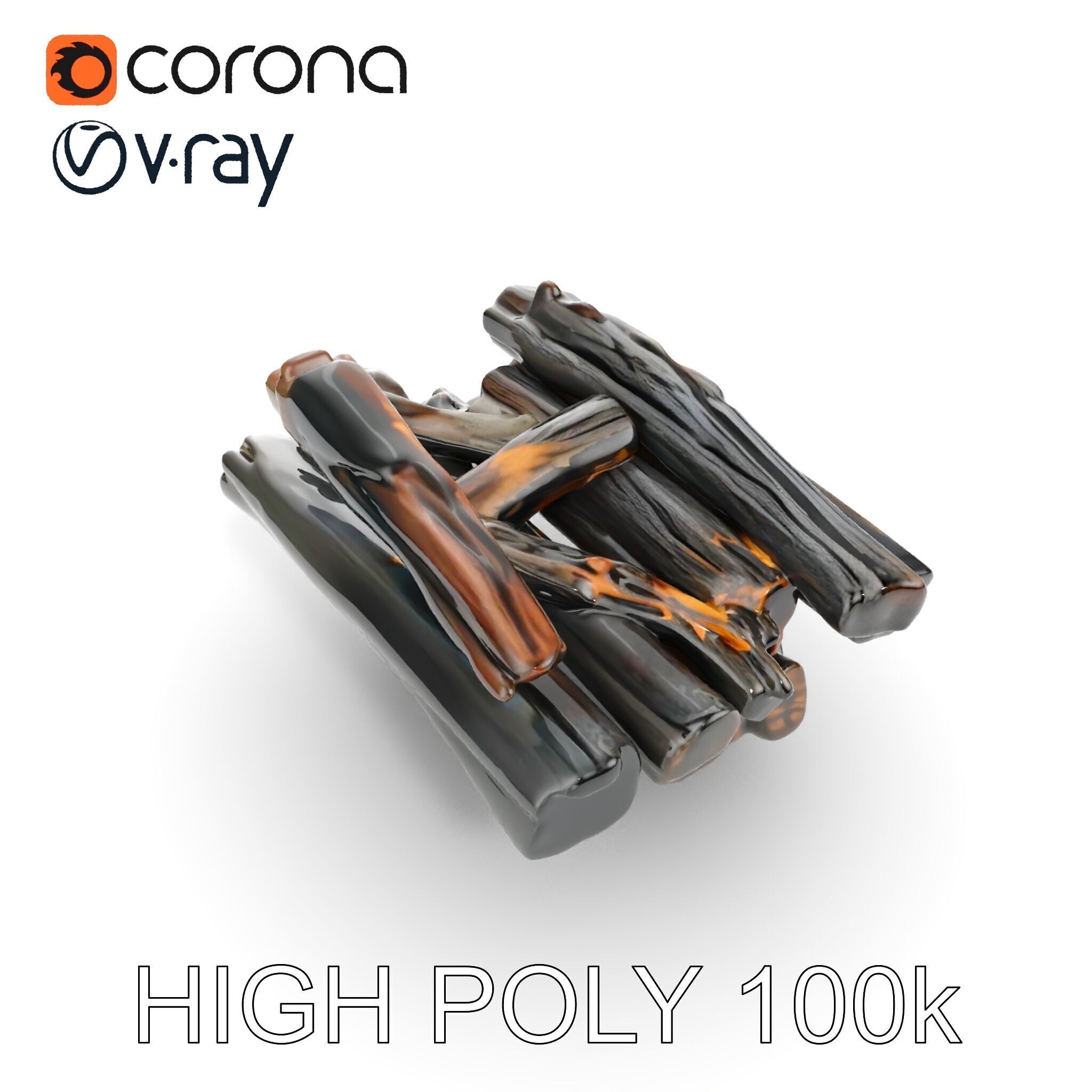 Burning Campfire Wood Model Pack for Realistic Environments Low-poly 3D model_18