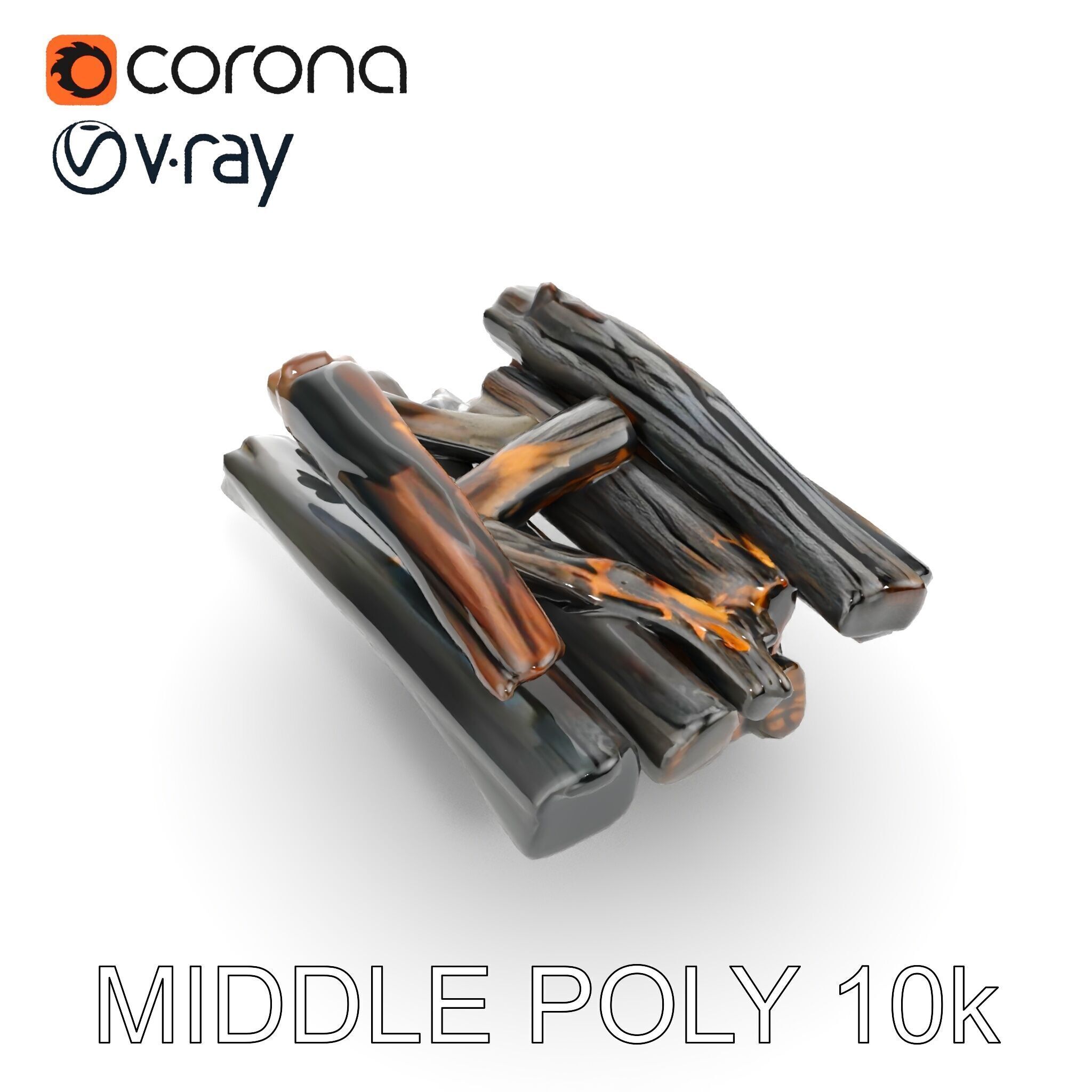 Burning Campfire Wood Model Pack for Realistic Environments Low-poly 3D model_16