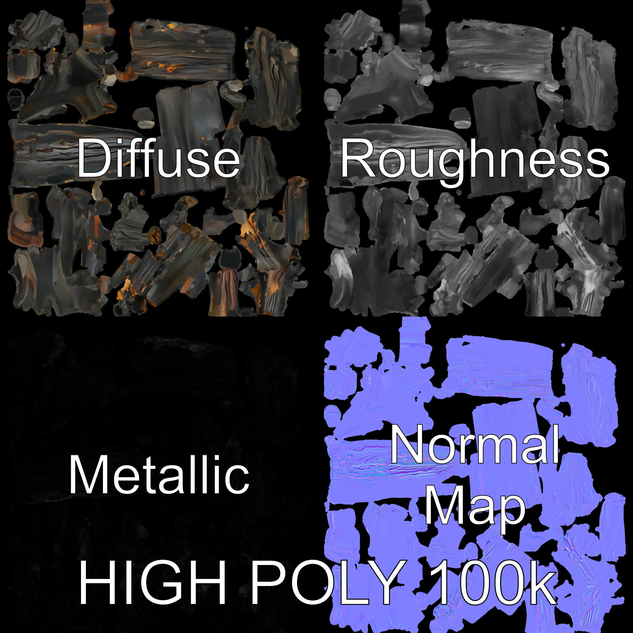 Burning Campfire Wood Model Pack for Realistic Environments Low-poly 3D model_3