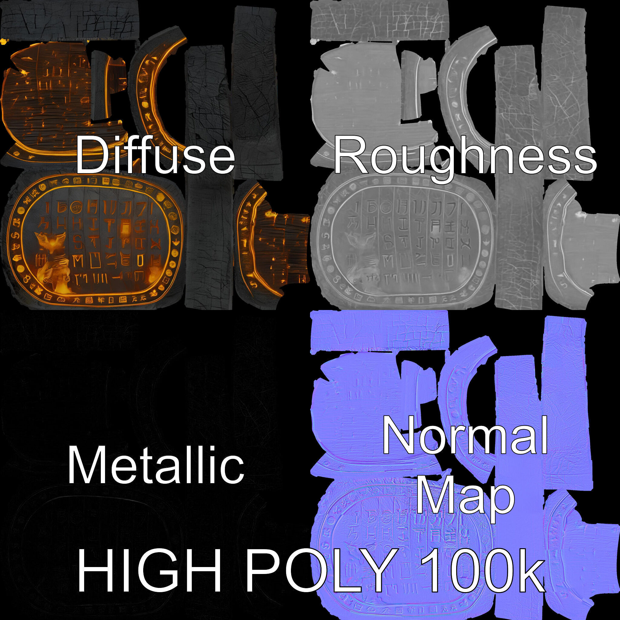 Ancient Rune Stone with Glowing Symbols Model Pack Low-poly 3D model_3