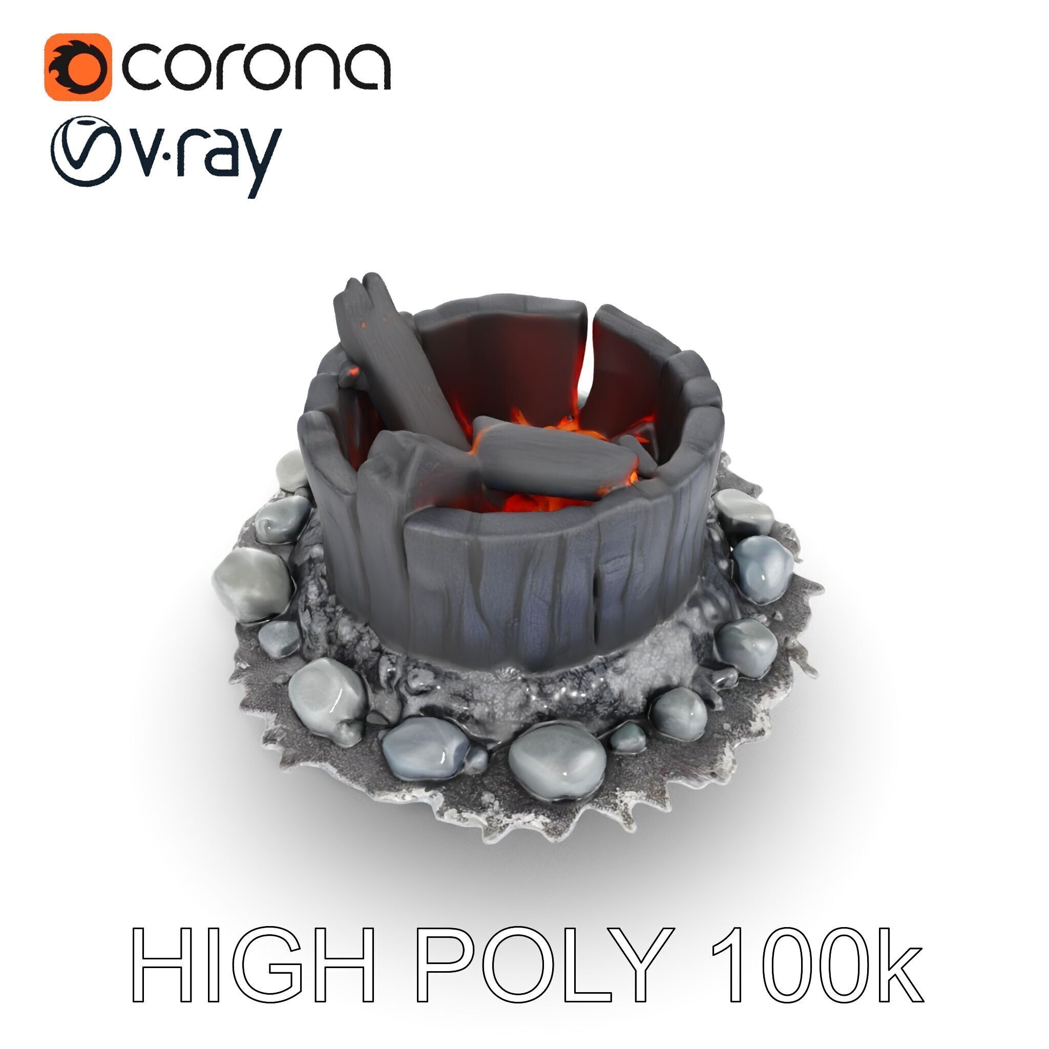 Campfire and Logs Model Pack for Realistic Virtual Environments Low-poly 3D model_20