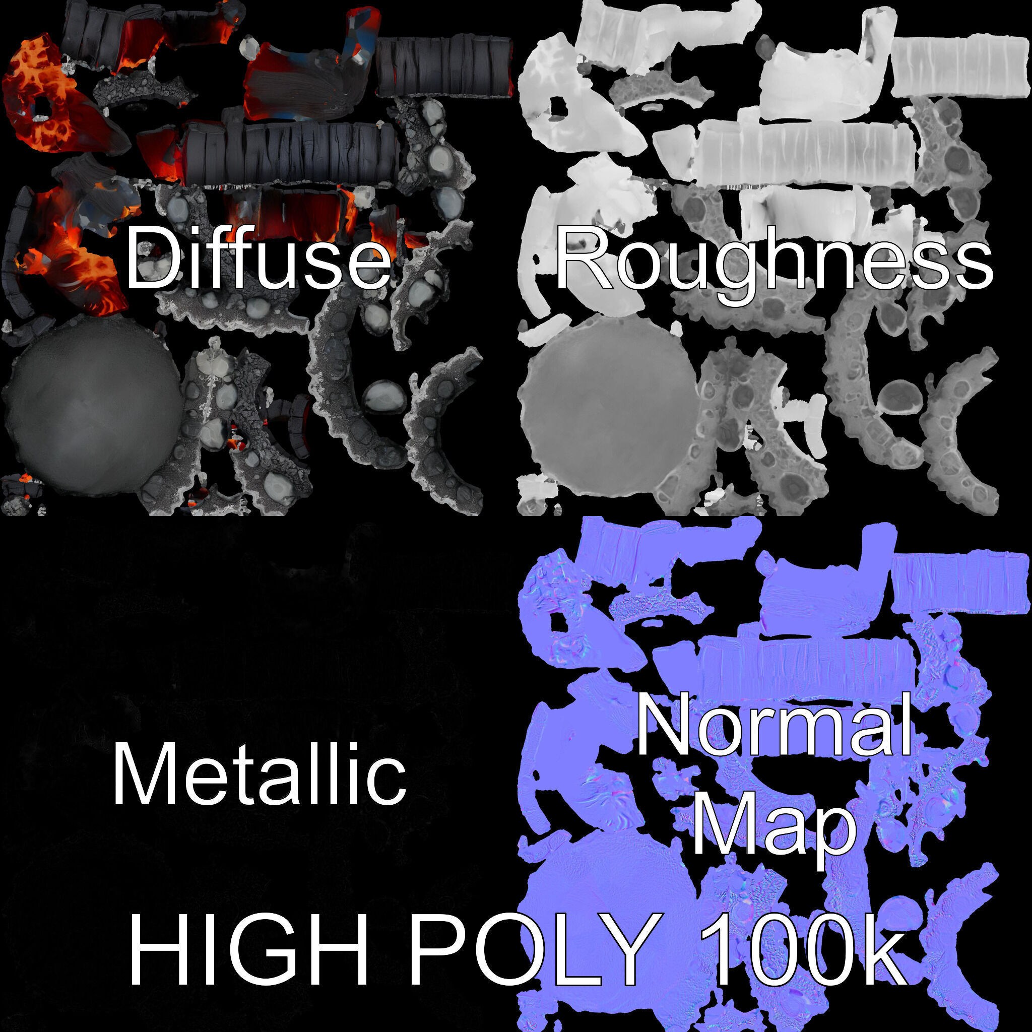 Campfire and Logs Model Pack for Realistic Virtual Environments Low-poly 3D model_3