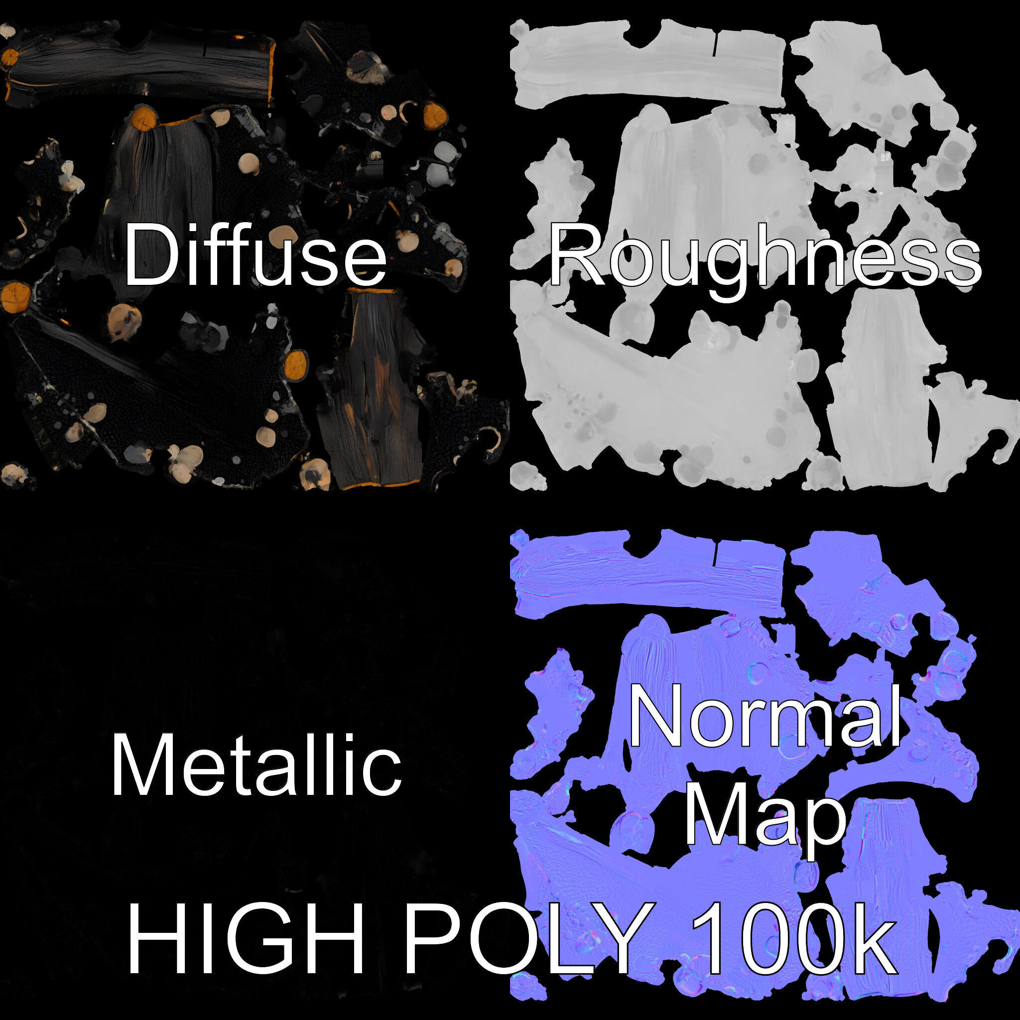 Charred Wood and Stones Model Pack for Realistic Environments Texture_3