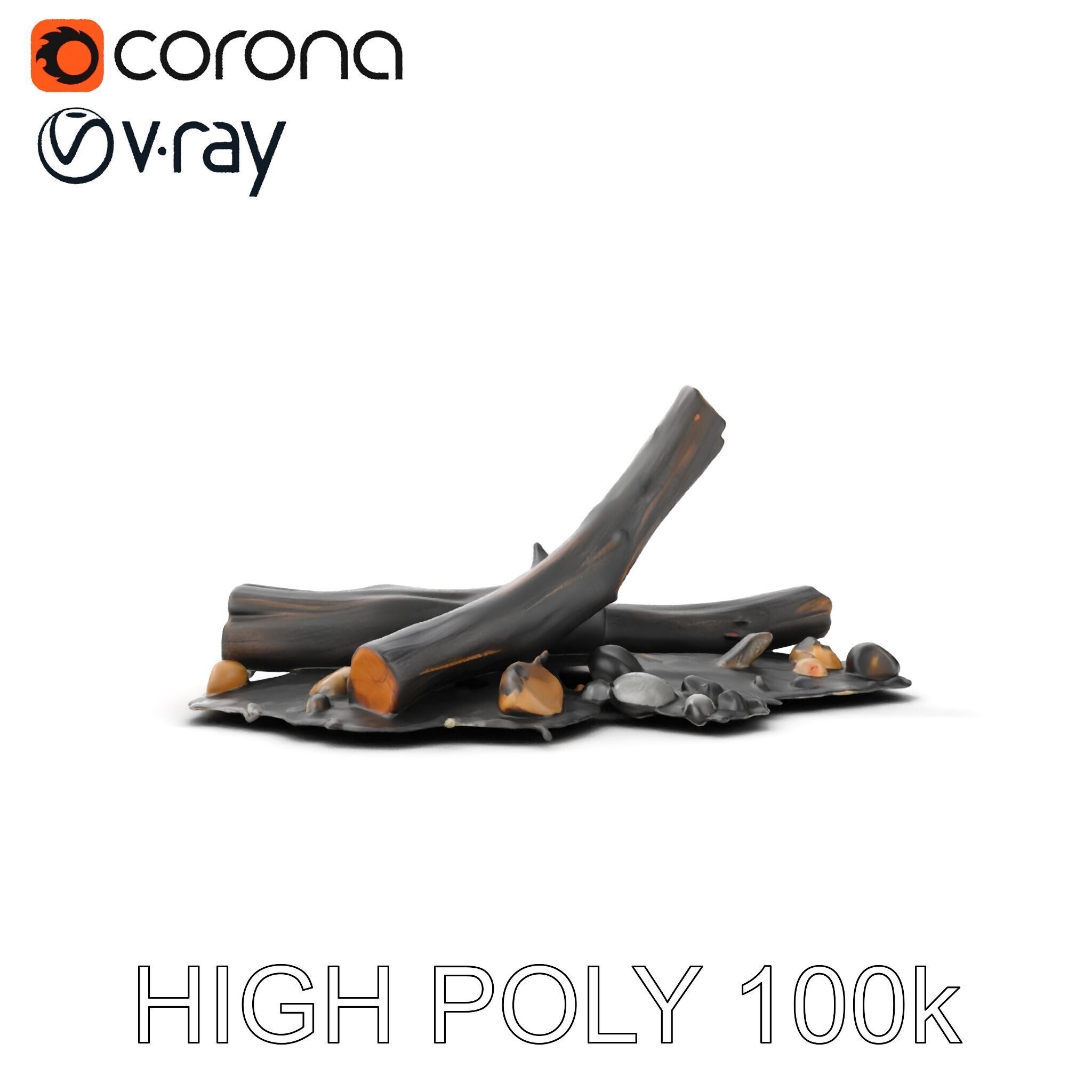 Charred Wood and Stones Model Pack for Realistic Environments Texture_21