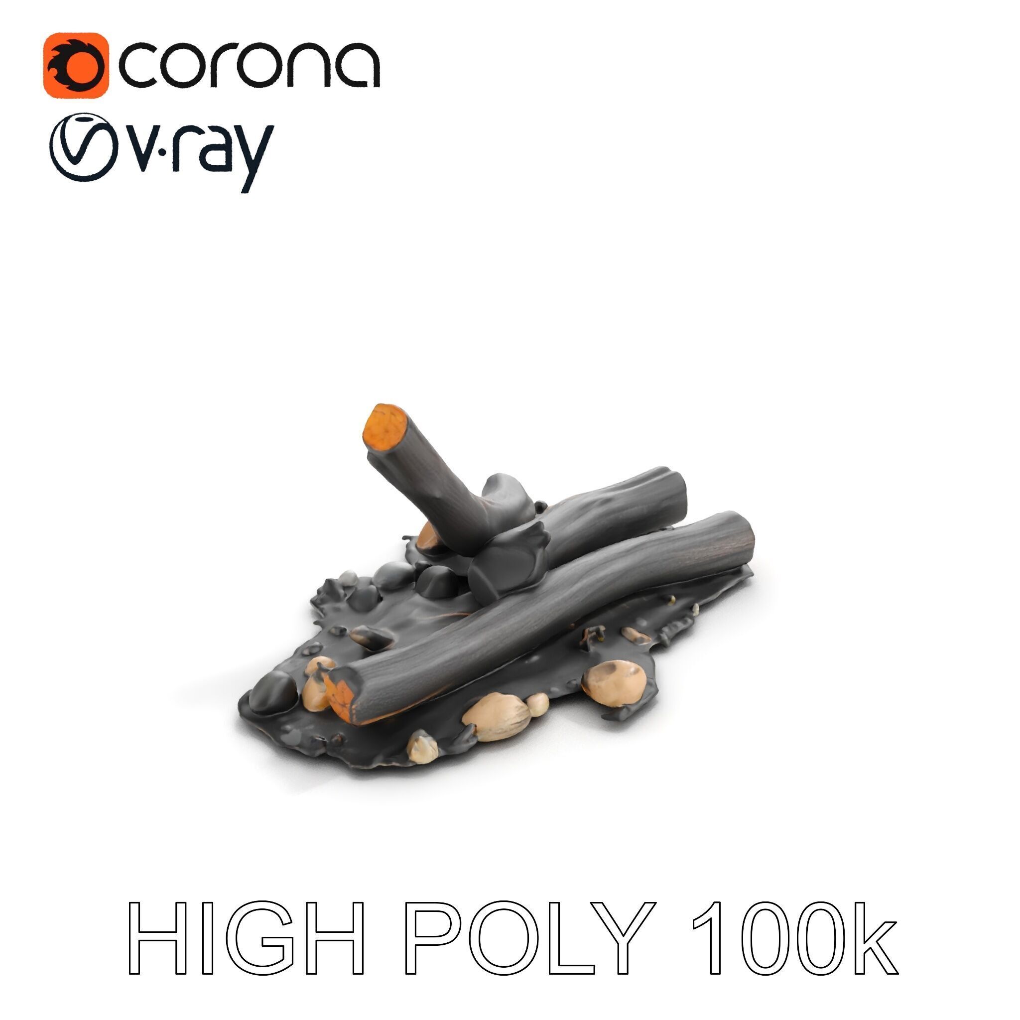 Charred Wood and Stones Model Pack for Realistic Environments Texture_10