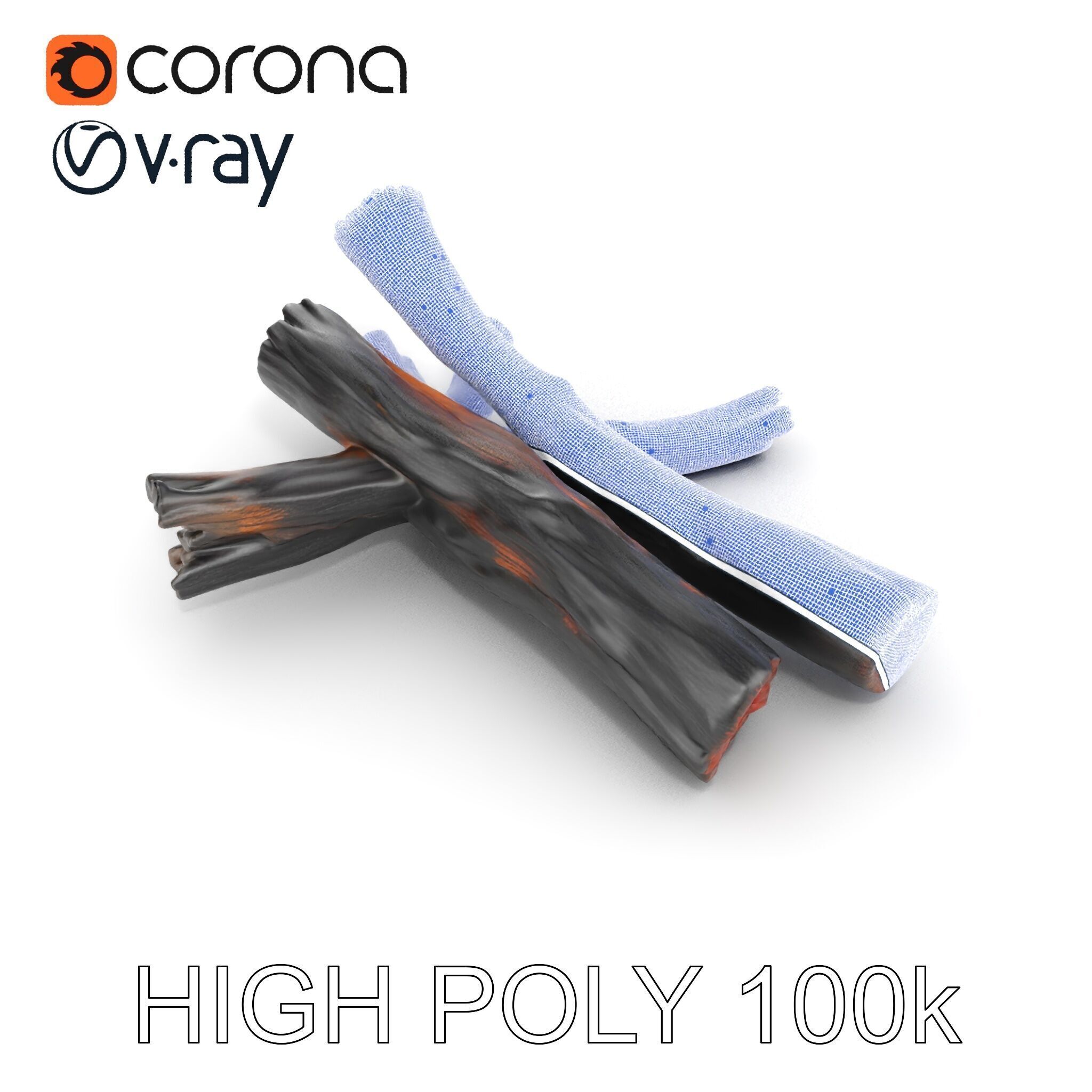 Campfire Setup Model Pack with Ash and Burnt Wood Low-poly 3D model_26