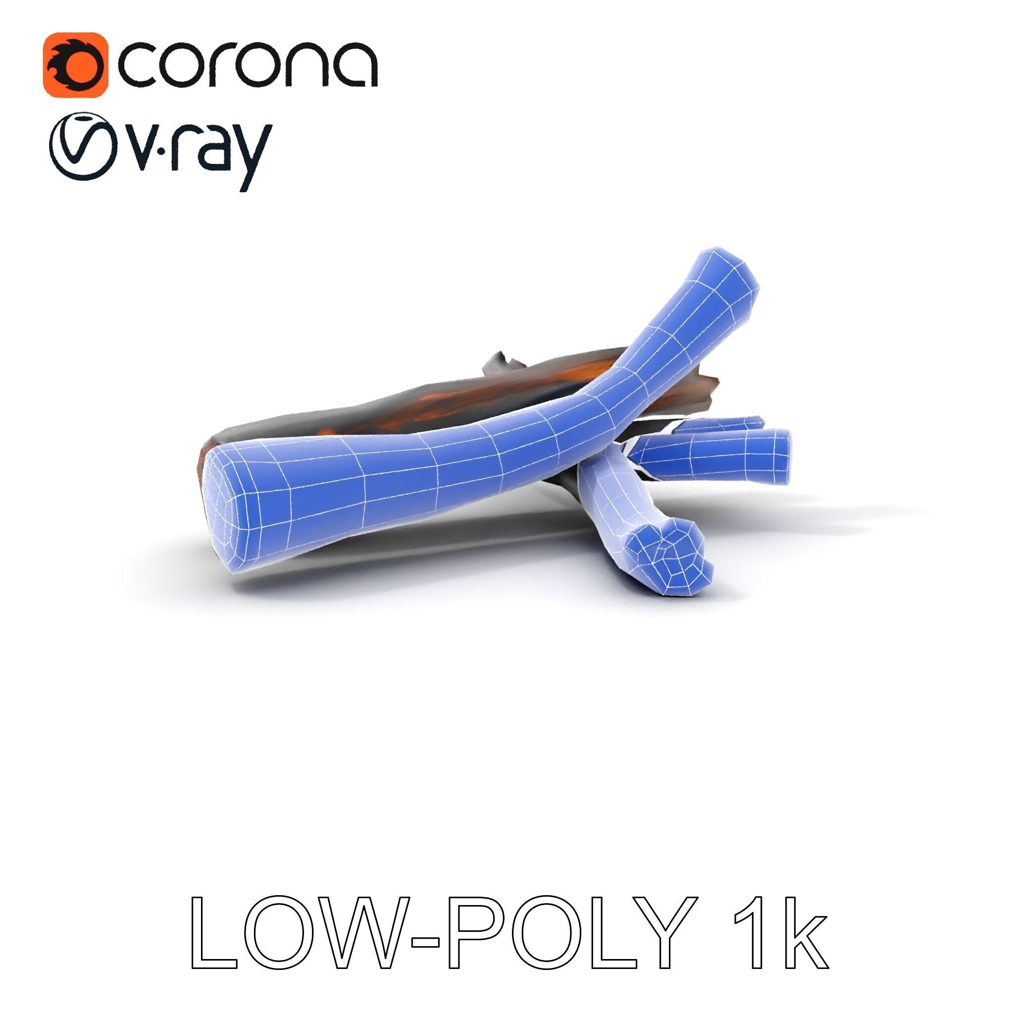 Campfire Setup Model Pack with Ash and Burnt Wood Low-poly 3D model_25