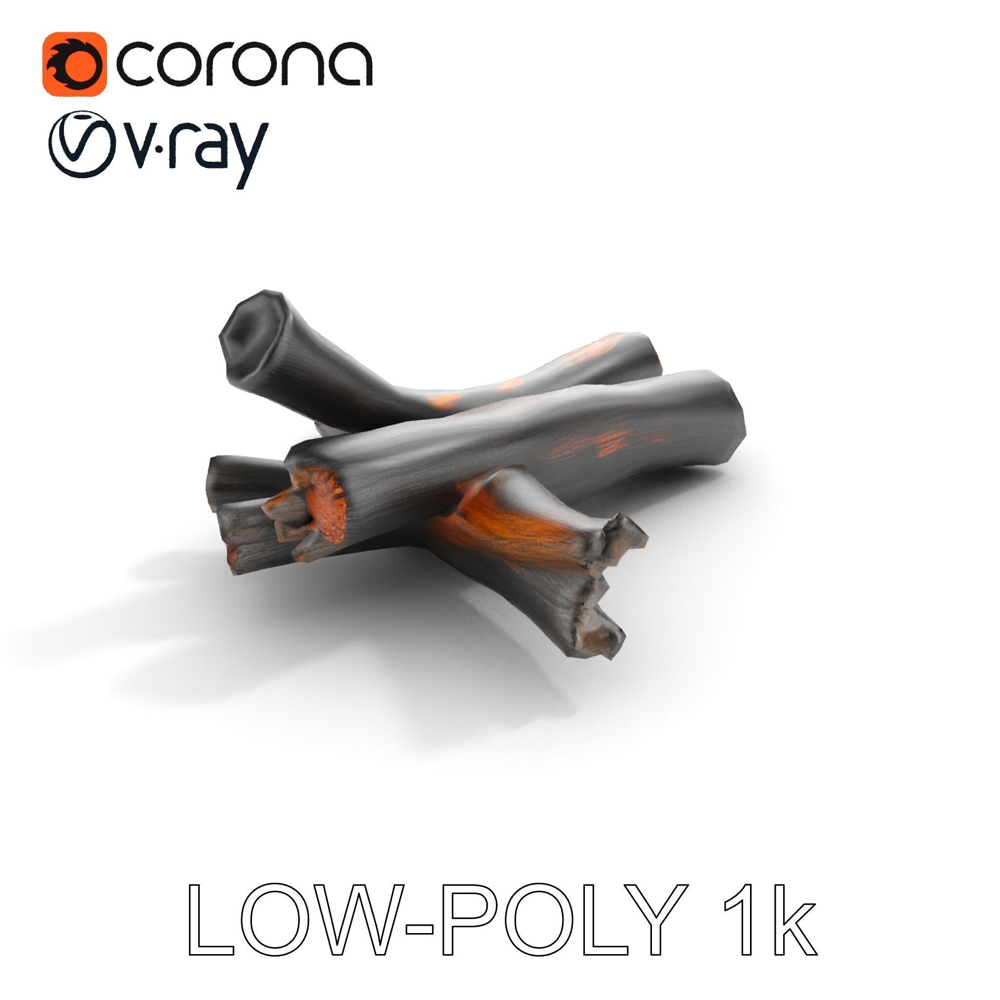 Campfire Setup Model Pack with Ash and Burnt Wood Low-poly 3D model_9