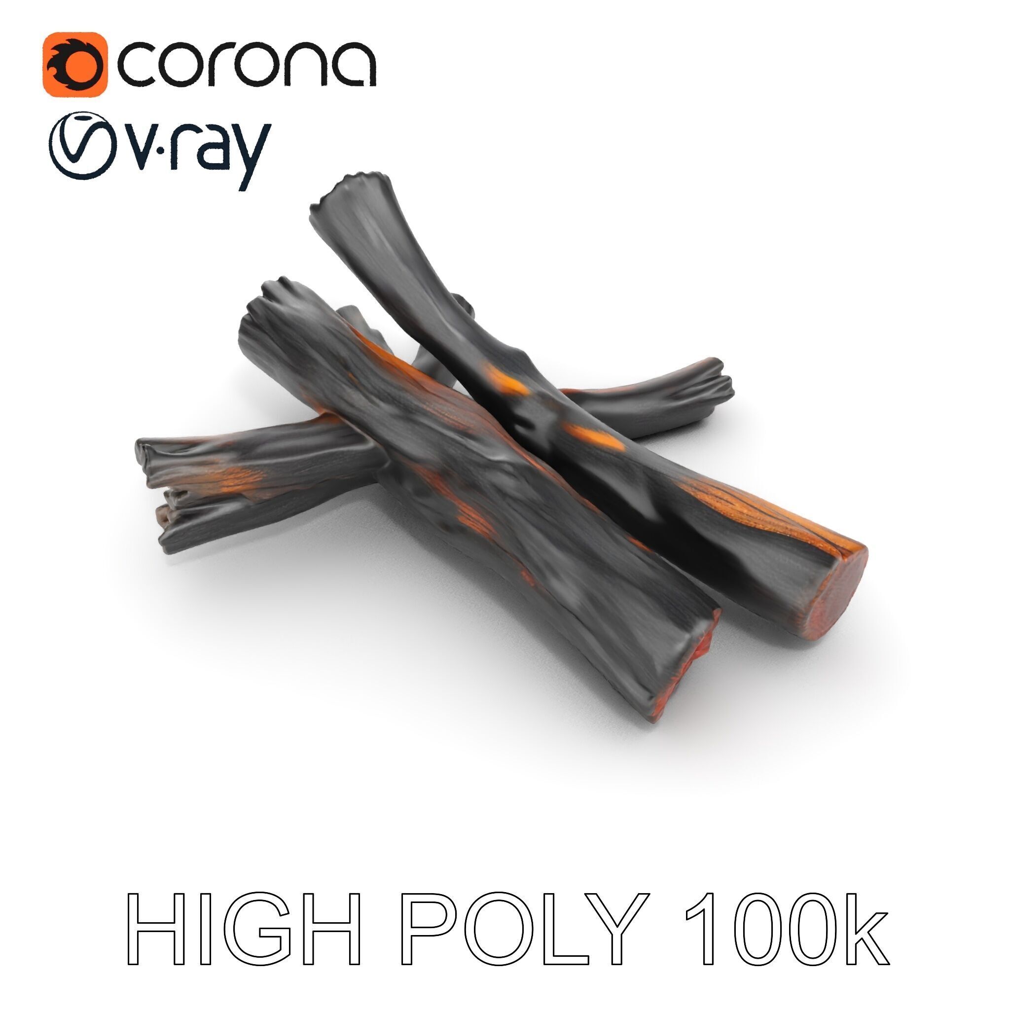 Campfire Setup Model Pack with Ash and Burnt Wood Low-poly 3D model_21