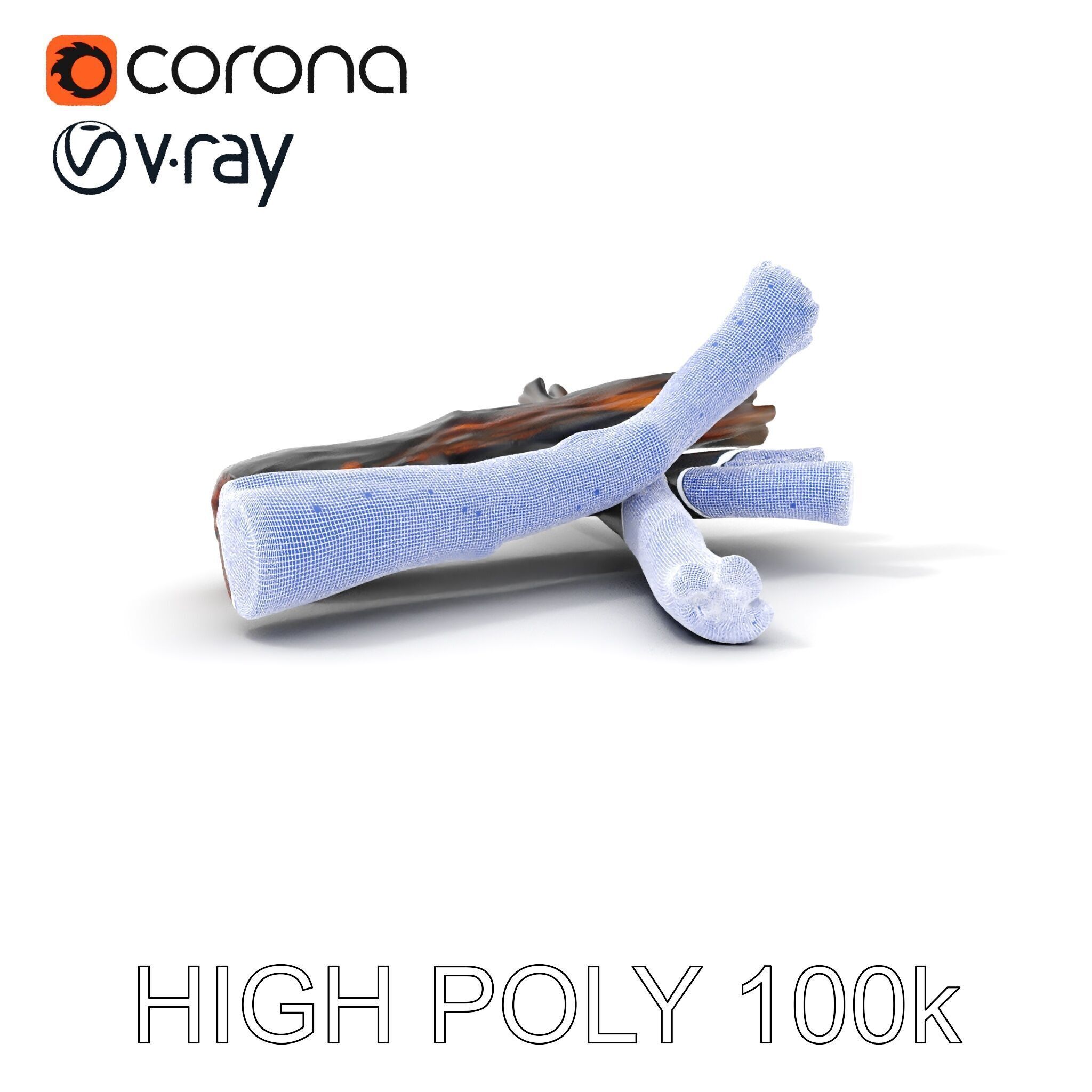 Campfire Setup Model Pack with Ash and Burnt Wood Low-poly 3D model_4