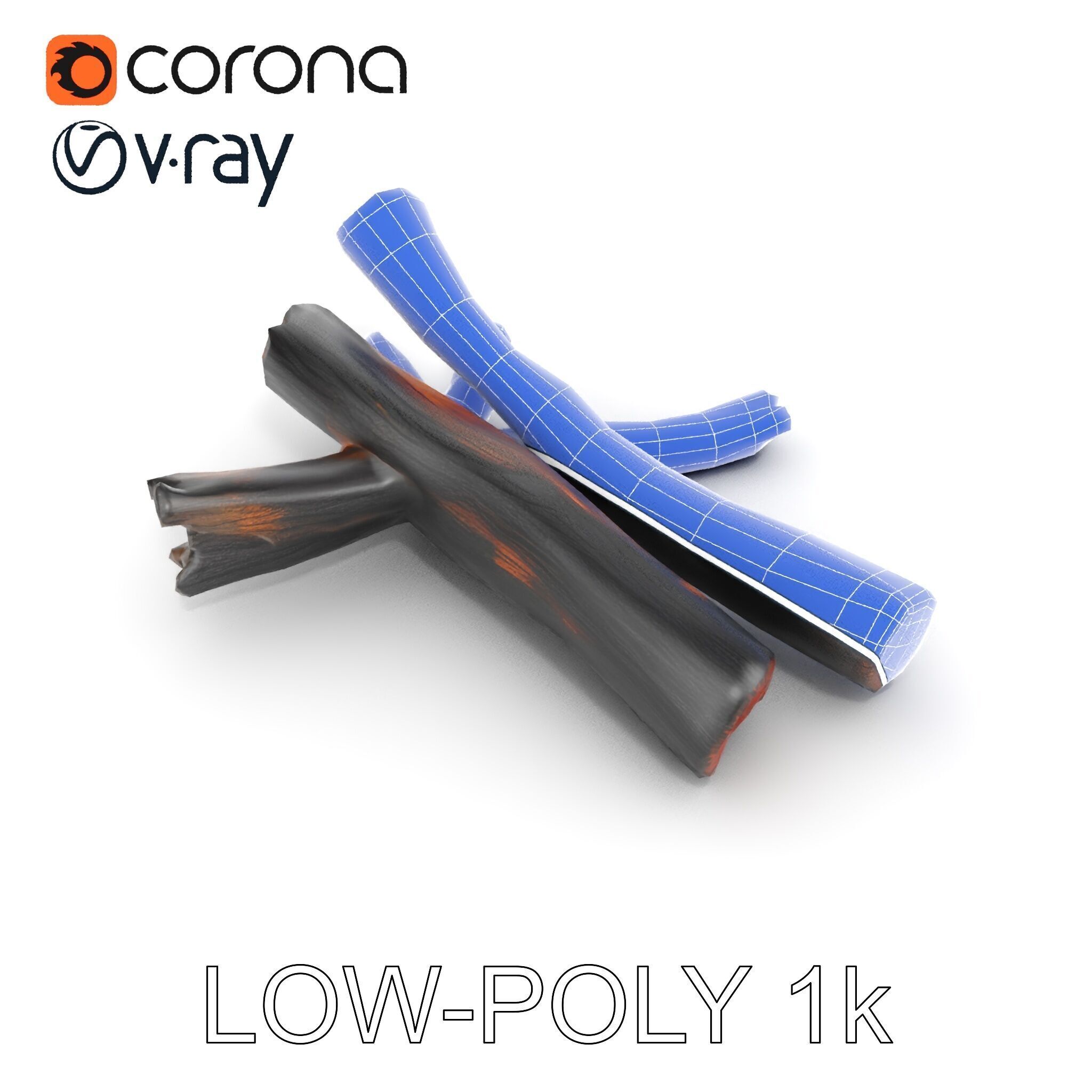 Campfire Setup Model Pack with Ash and Burnt Wood Low-poly 3D model_28