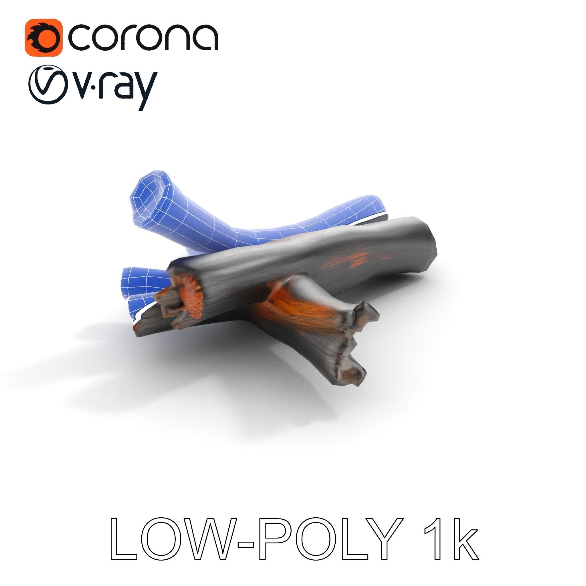 Campfire Setup Model Pack with Ash and Burnt Wood Low-poly 3D model_18