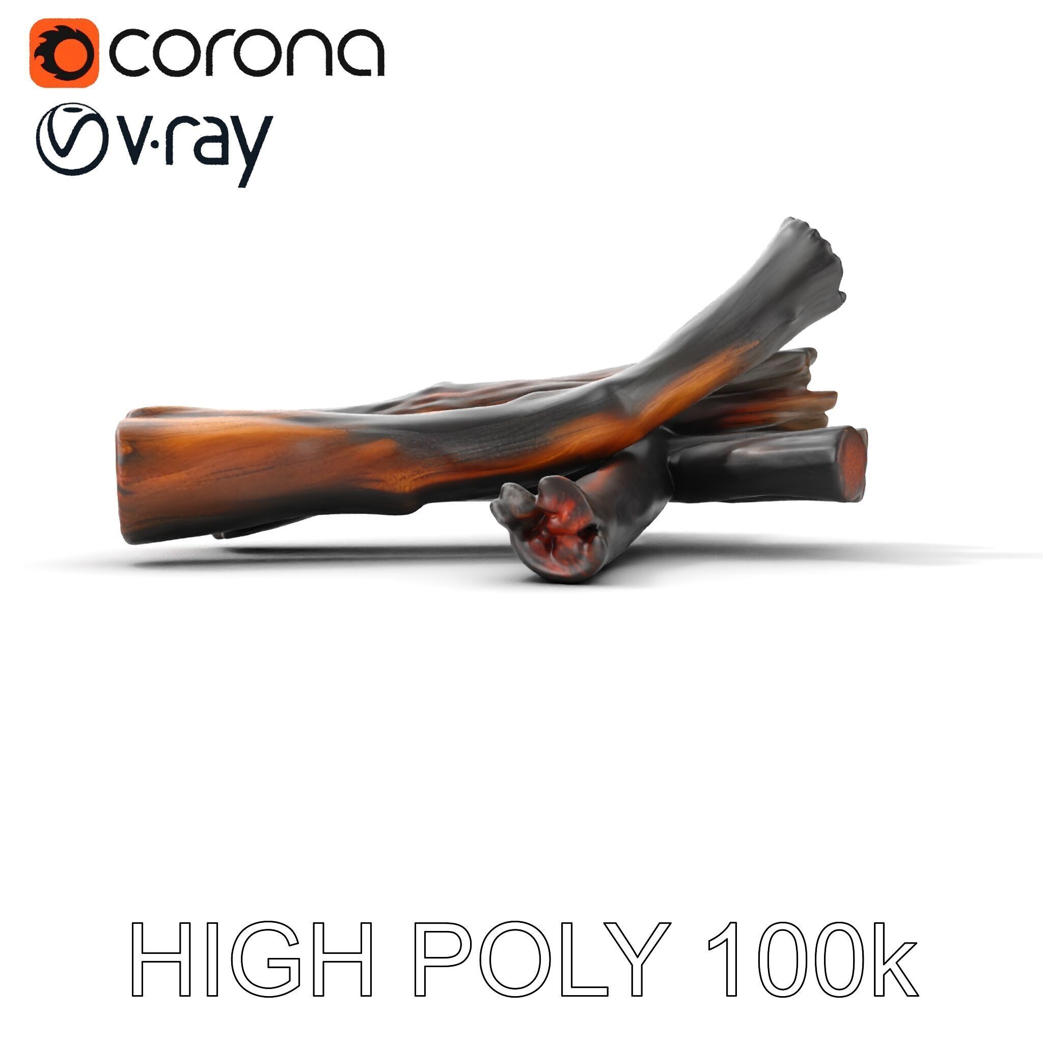 Campfire Setup Model Pack with Ash and Burnt Wood Low-poly 3D model_16