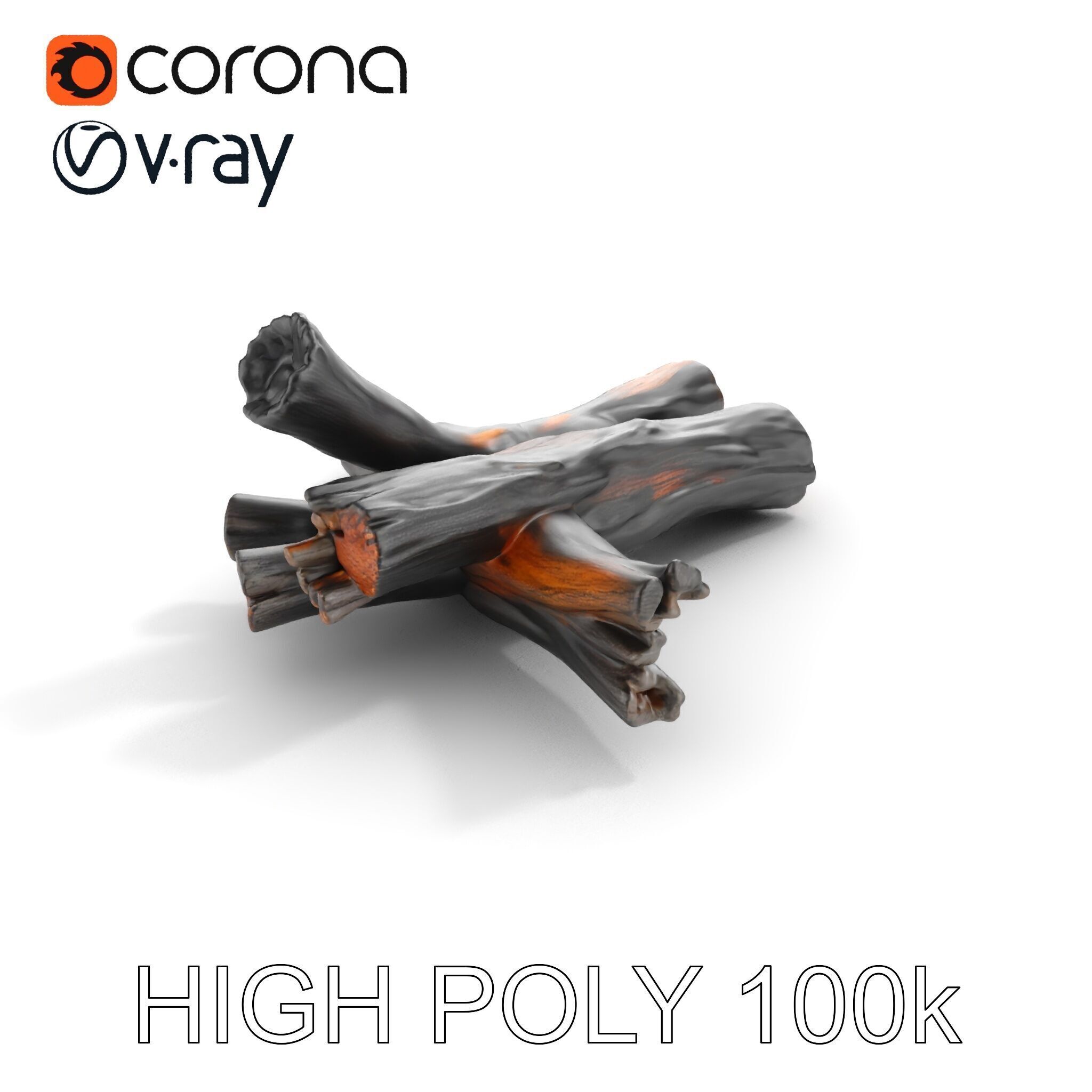 Campfire Setup Model Pack with Ash and Burnt Wood Low-poly 3D model_13