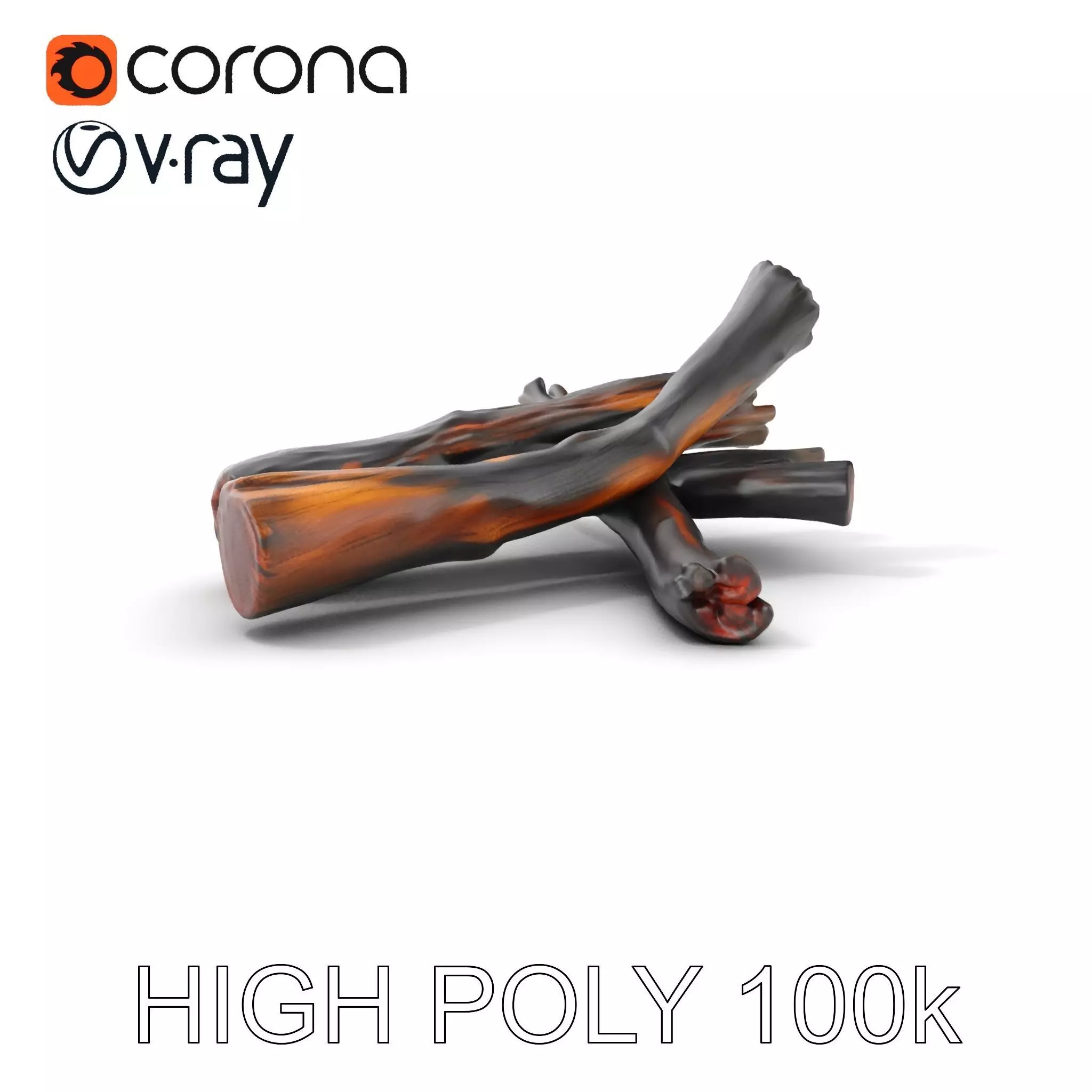 Campfire Setup Model Pack with Ash and Burnt Wood Low-poly 3D model_0