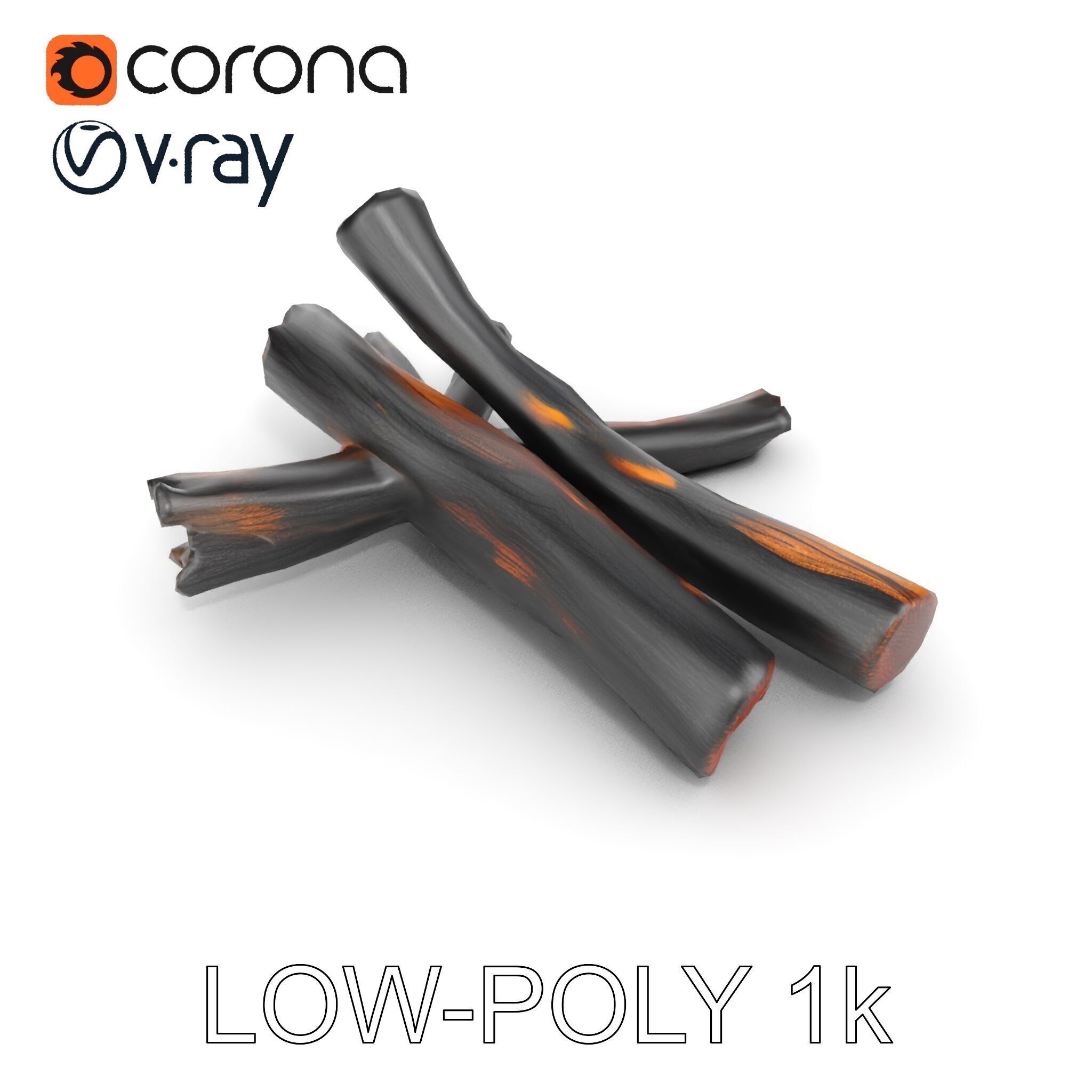 Campfire Setup Model Pack with Ash and Burnt Wood Low-poly 3D model_12