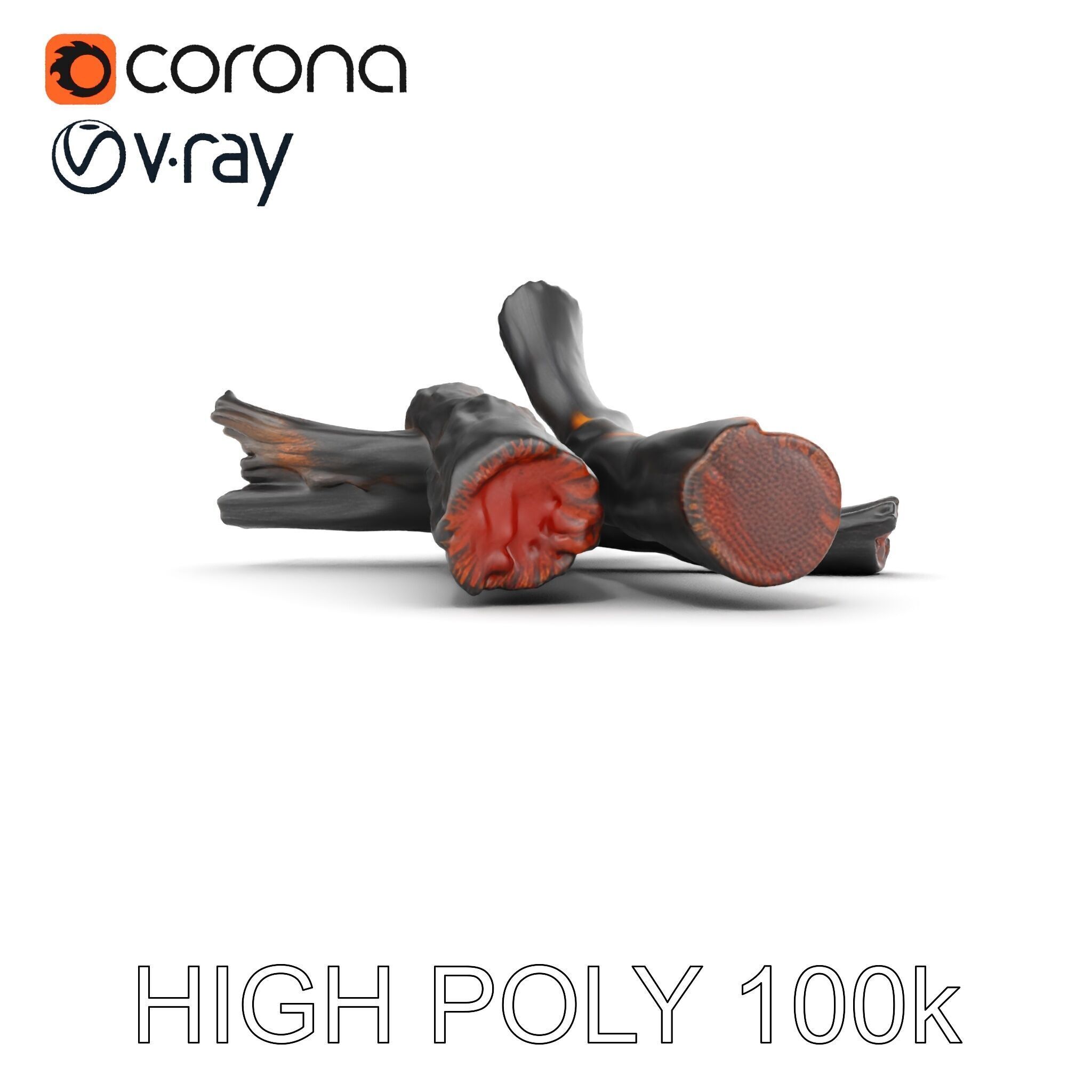 Campfire Setup Model Pack with Ash and Burnt Wood Low-poly 3D model_10