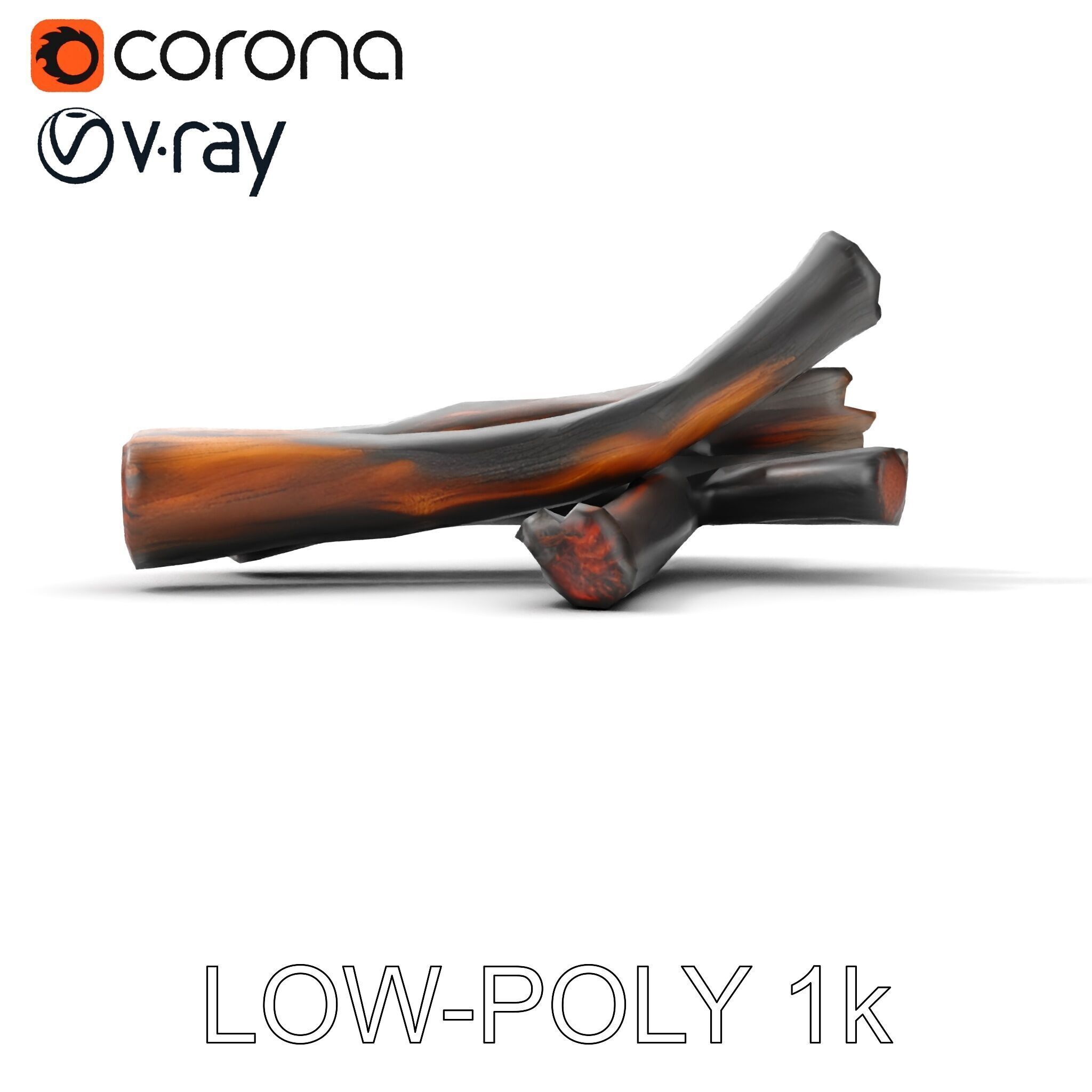 Campfire Setup Model Pack with Ash and Burnt Wood Low-poly 3D model_15