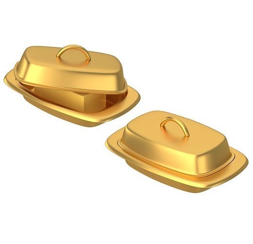 Butter and Dish Gold 3D Model Collection