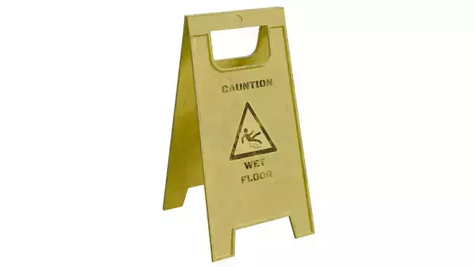 Sign Plate Caution Wet Floor Low-poly 3D model
