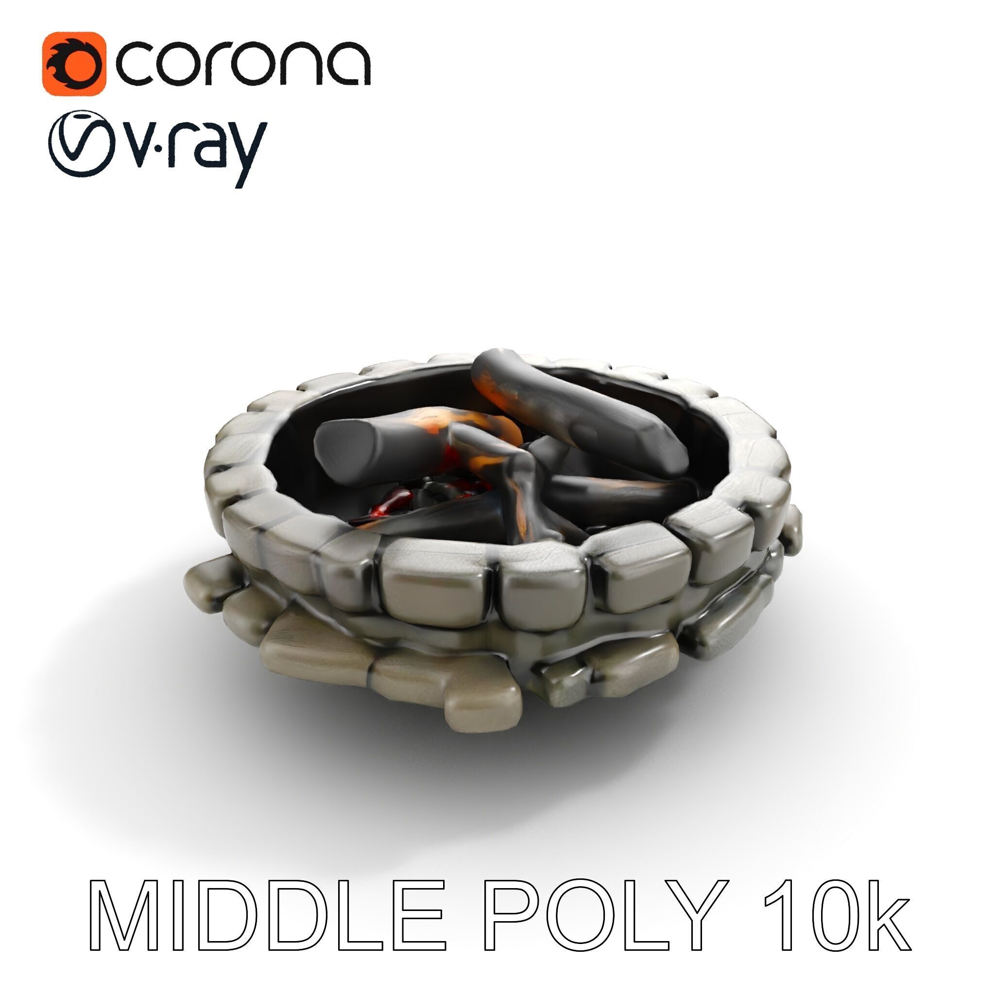 Rustic Campfire Stone Circle Model Pack Low-poly 3D model_11