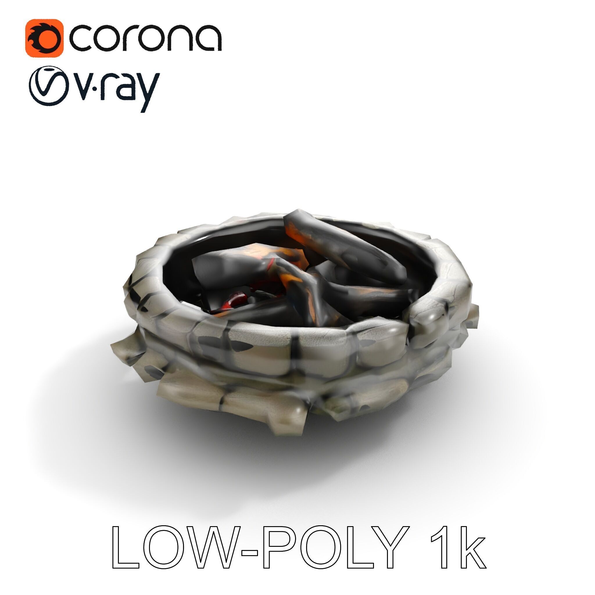 Rustic Campfire Stone Circle Model Pack Low-poly 3D model_12