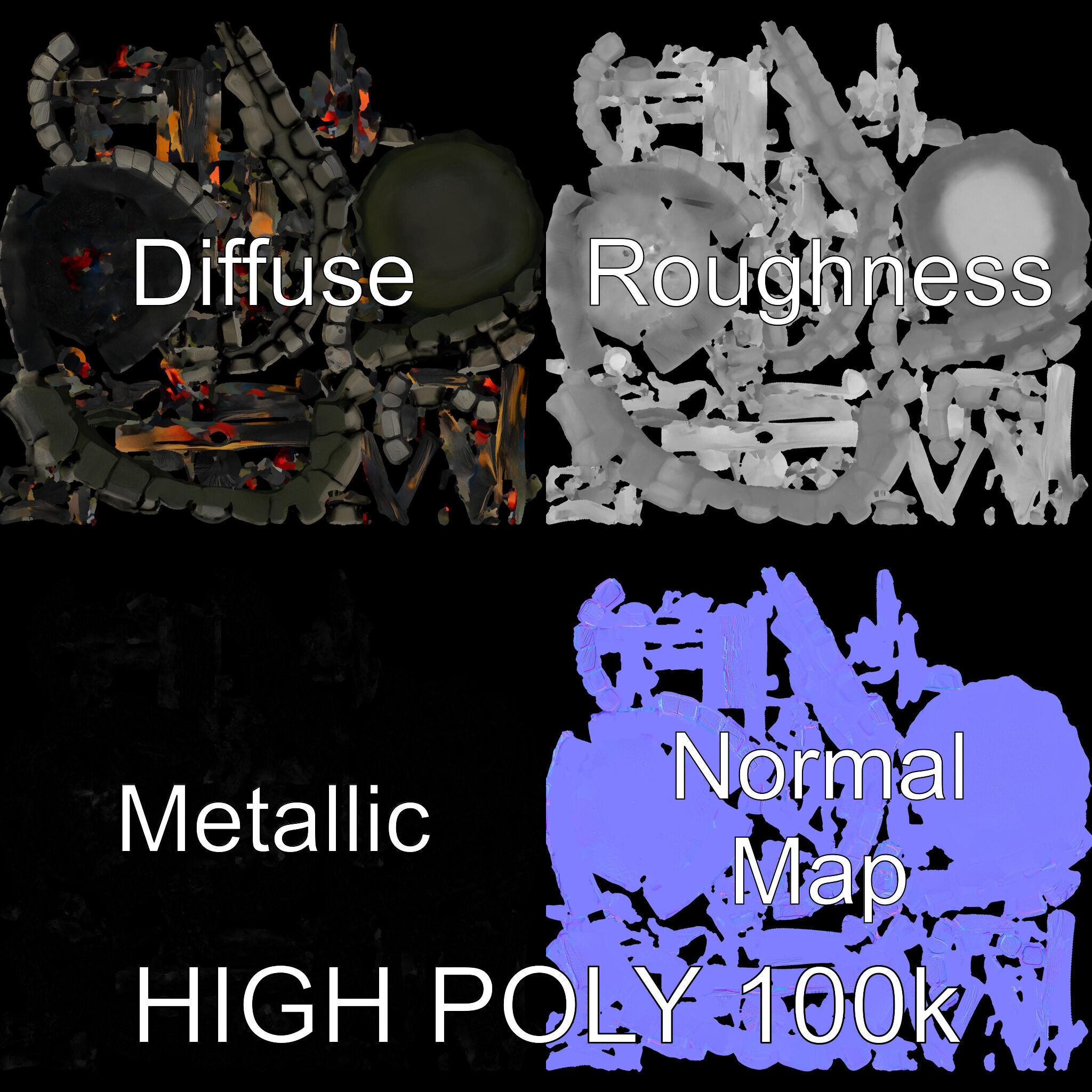 Rustic Campfire Stone Circle Model Pack Low-poly 3D model_3