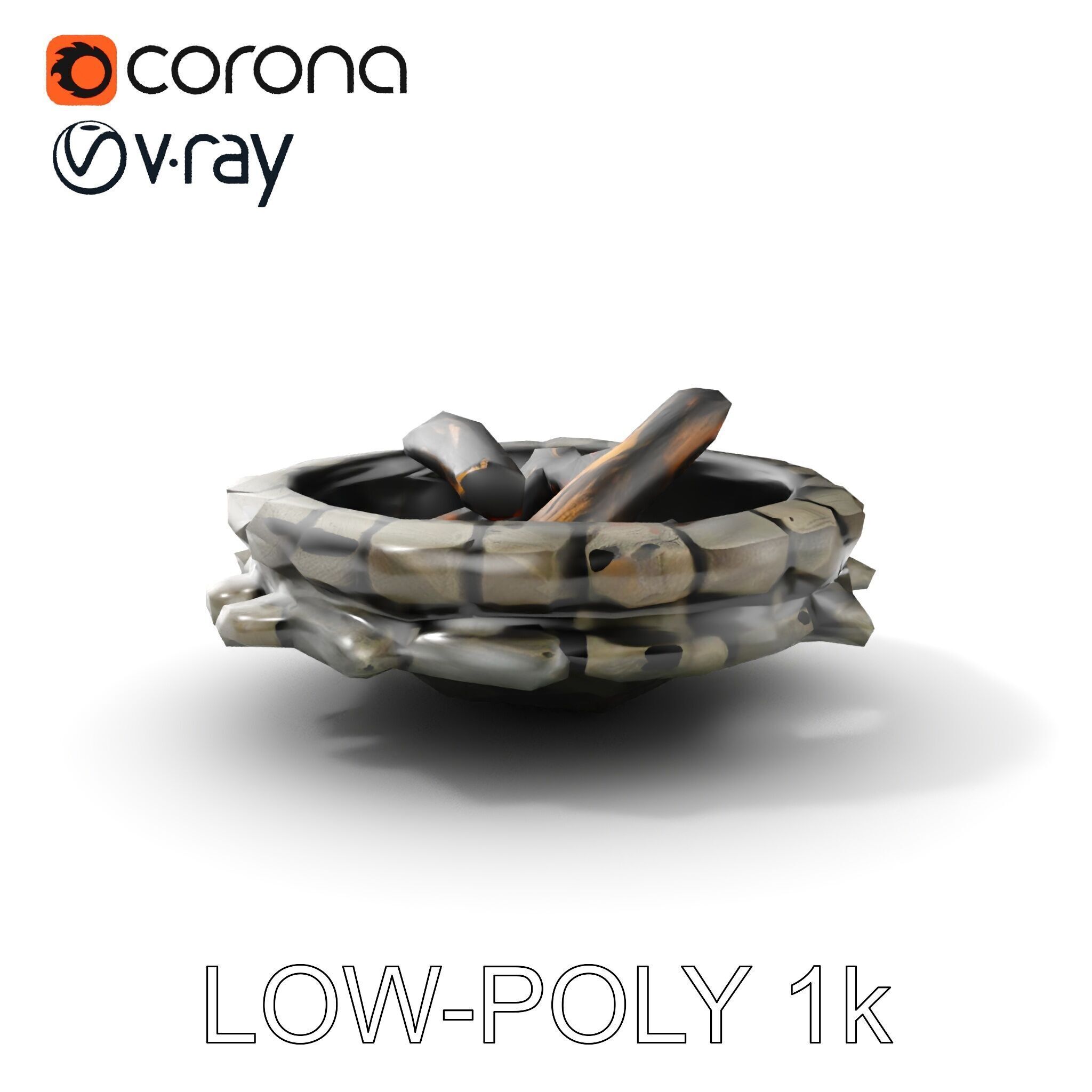 Rustic Campfire Stone Circle Model Pack Low-poly 3D model_7