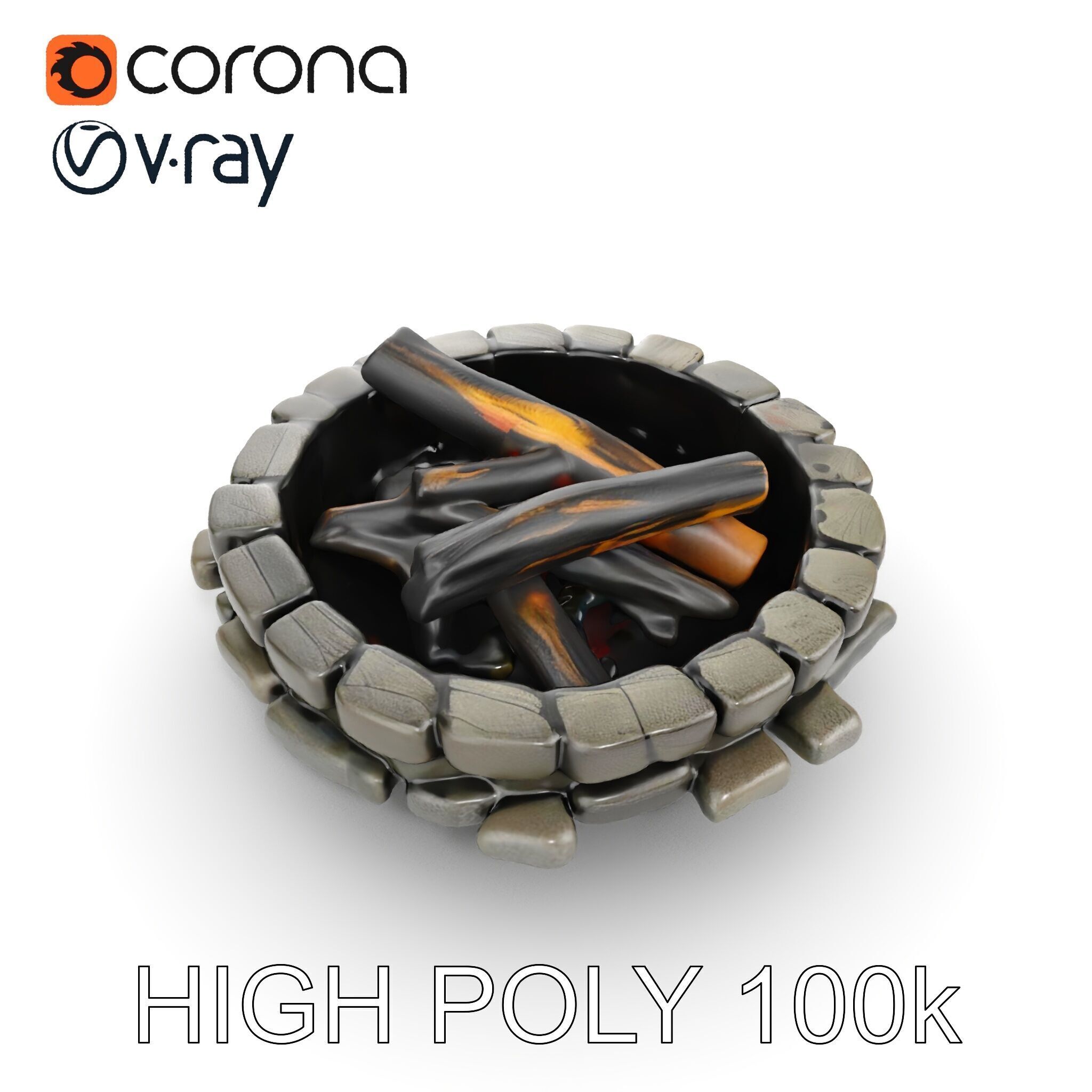 Rustic Campfire Stone Circle Model Pack Low-poly 3D model_23