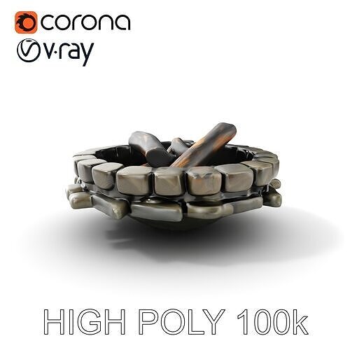 Rustic Campfire Stone Circle Model Pack Low-poly 3D model