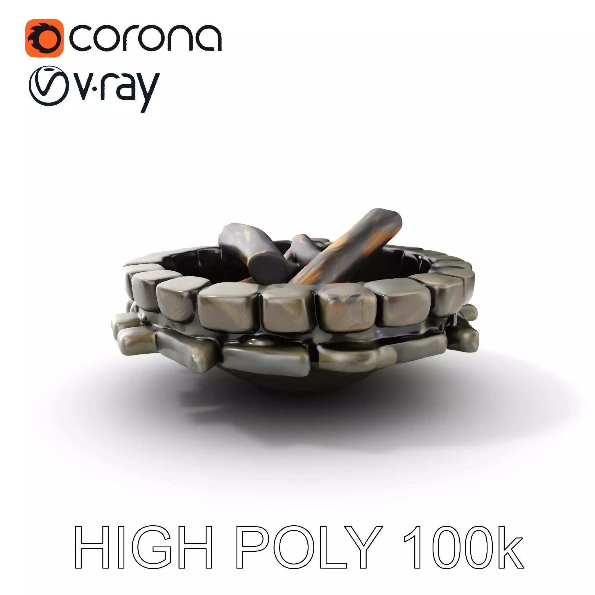 Rustic Campfire Stone Circle Model Pack Low-poly 3D model_0