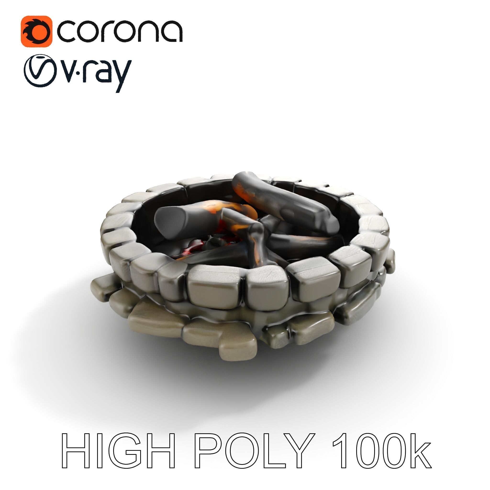 Rustic Campfire Stone Circle Model Pack Low-poly 3D model_10