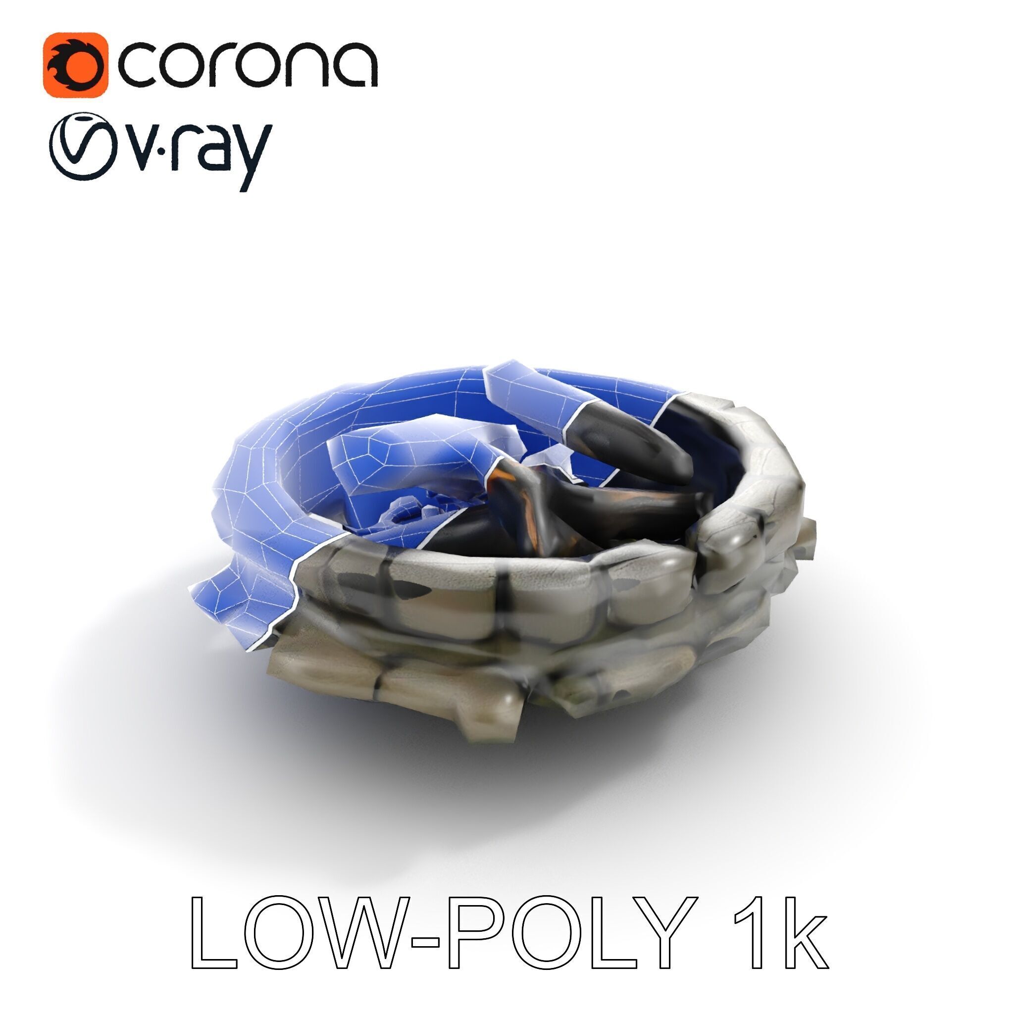 Rustic Campfire Stone Circle Model Pack Low-poly 3D model_25