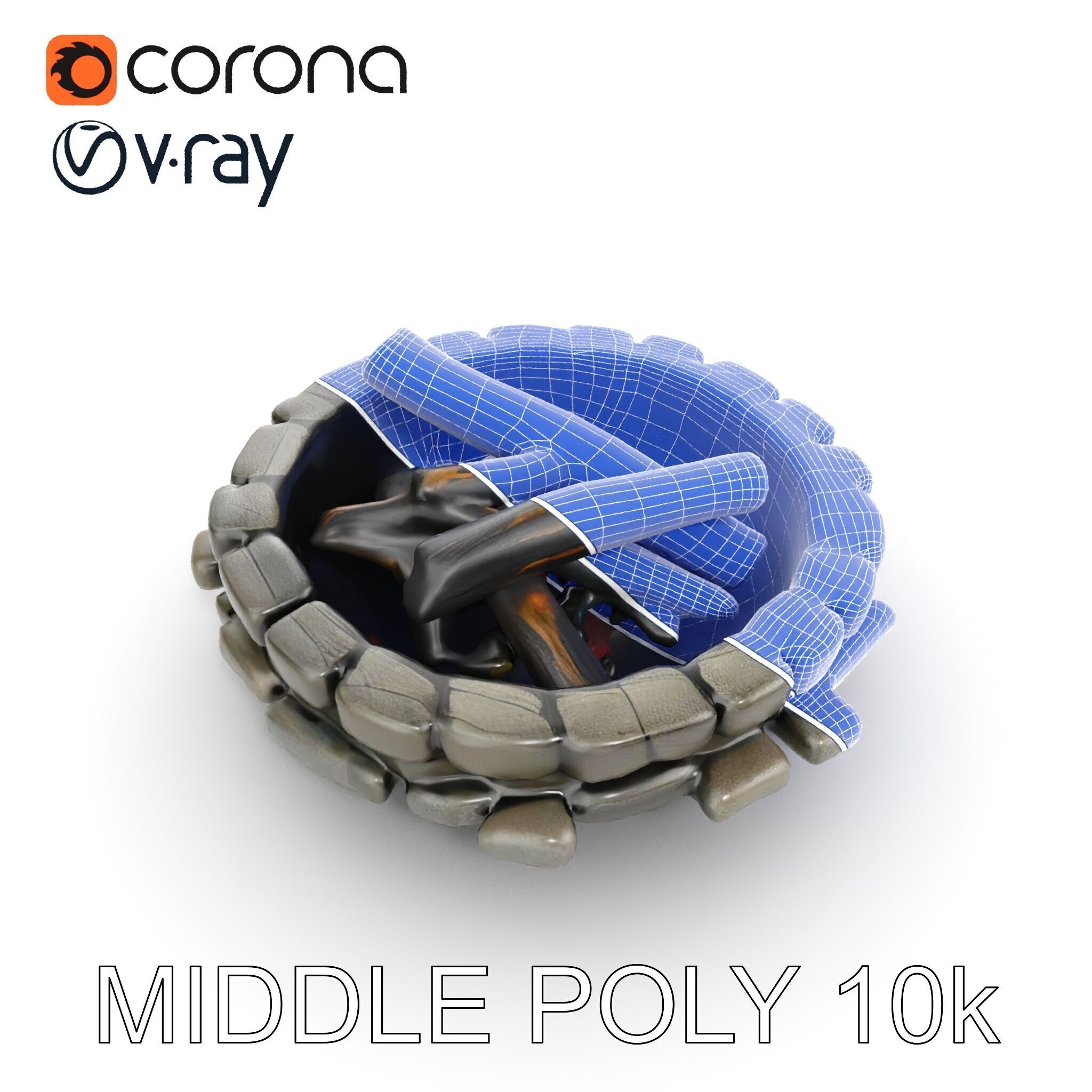 Rustic Campfire Stone Circle Model Pack Low-poly 3D model_30