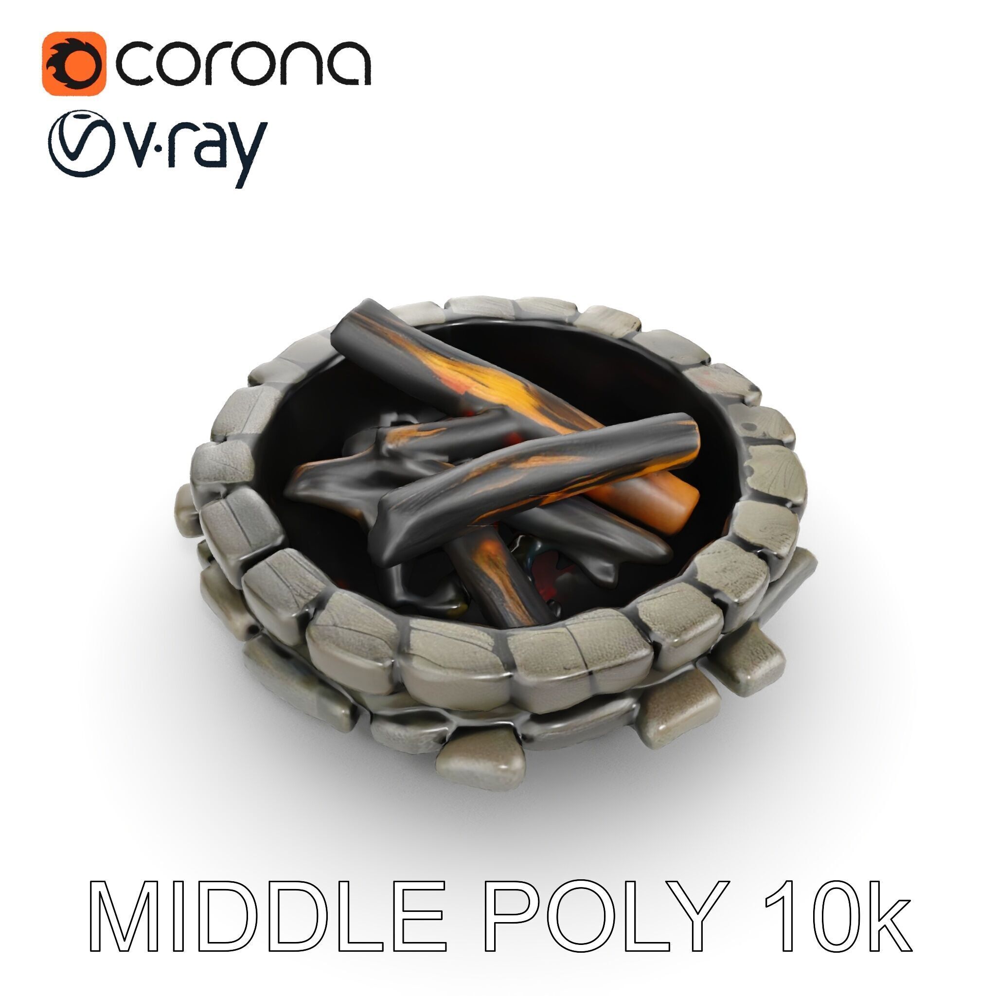 Rustic Campfire Stone Circle Model Pack Low-poly 3D model_8