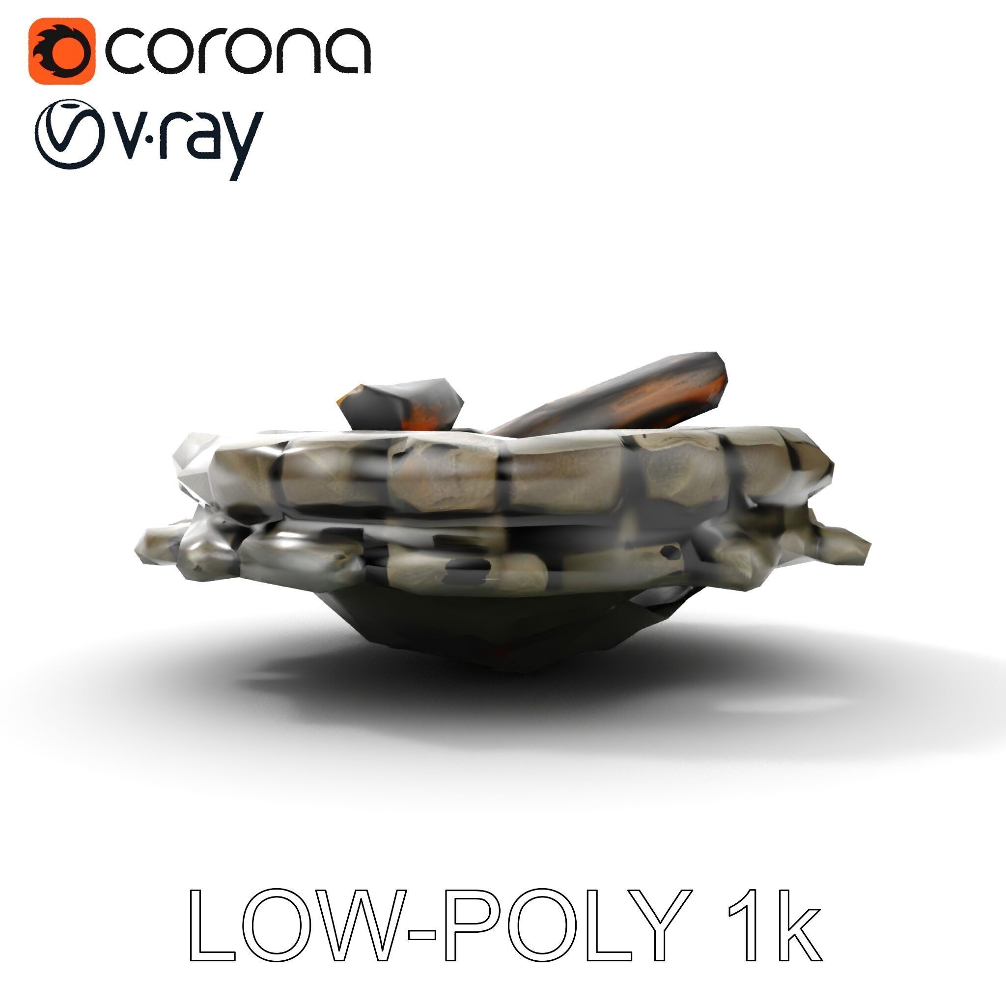 Rustic Campfire Stone Circle Model Pack Low-poly 3D model_19